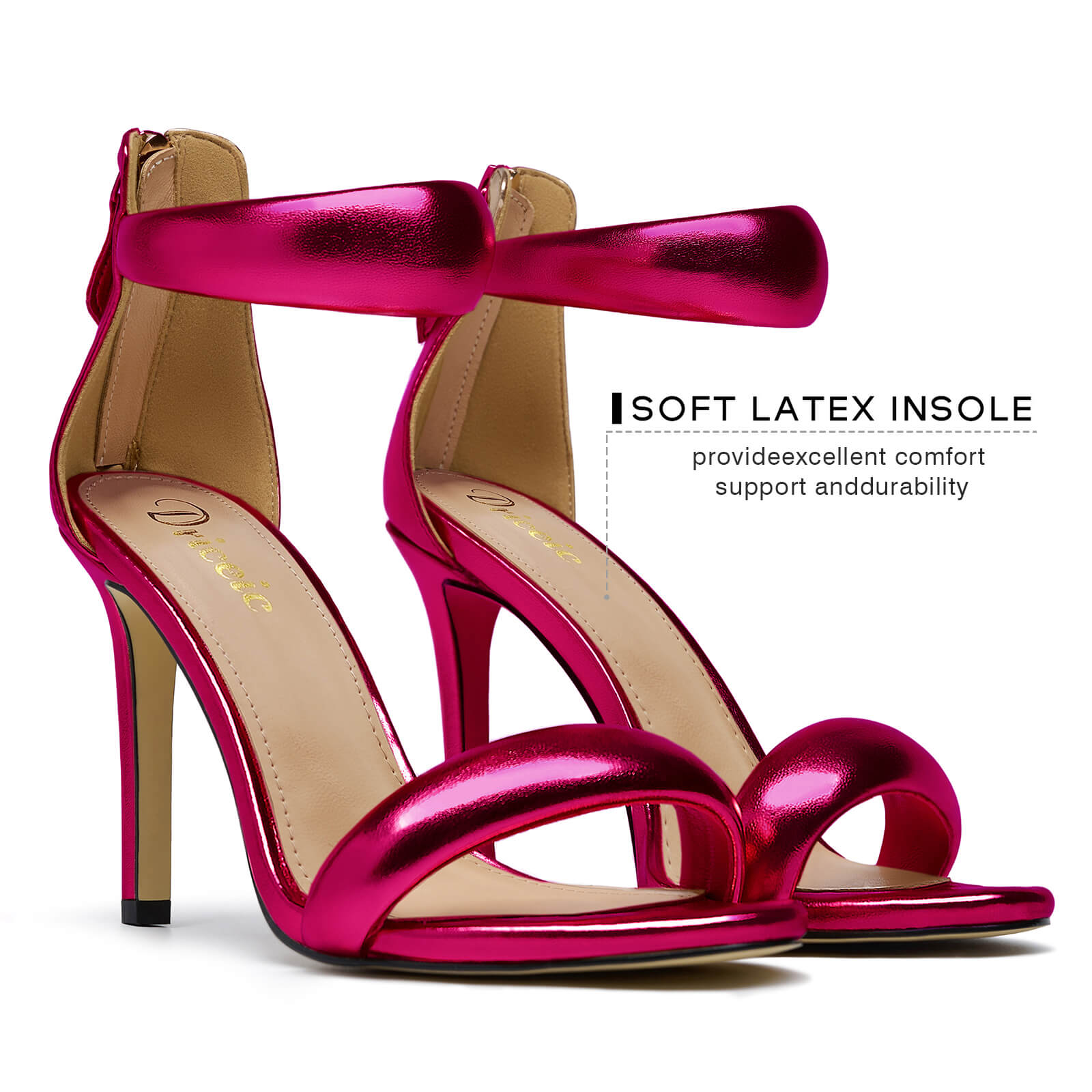 Women's Pump Open Toe Heel Sandals Back Zipper Round Ankle Strappy Stiletto Heels Sparkle Glitter Metallic Party Sexy Wedding Dressy Shoes