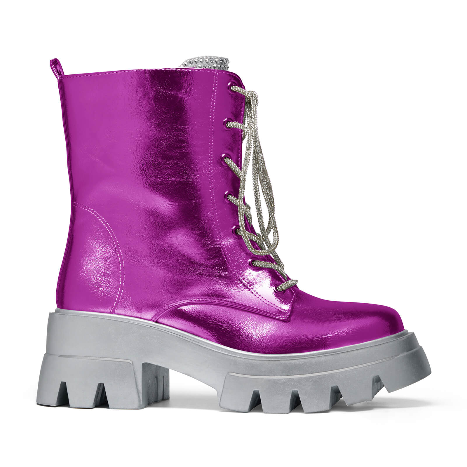 Women's Metallic Round Toe Lace up Boots