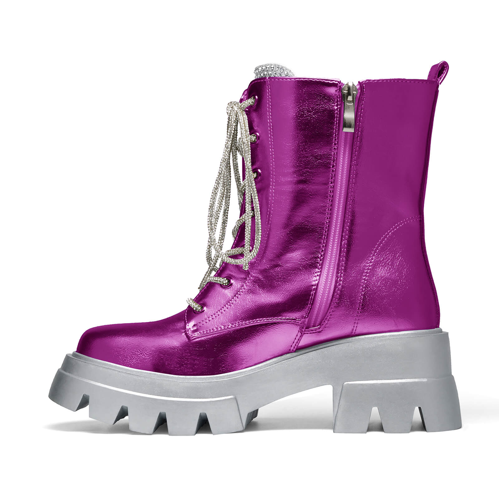 Women's Metallic Round Toe Lace up Boots