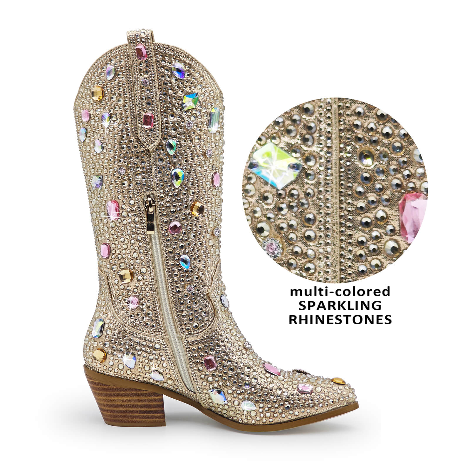 Shiny Adorned Gem Cowboy Boots for Women