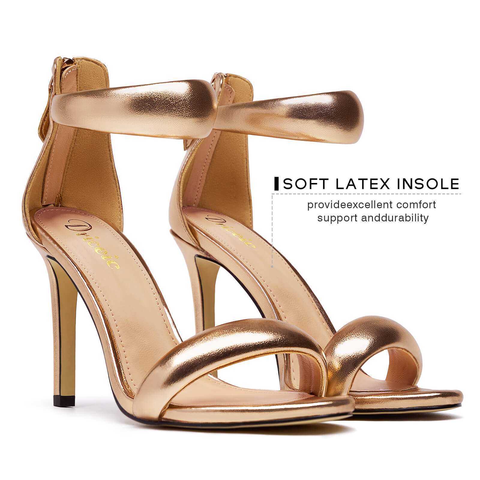 Women's Pump Open Toe Heel Sandals Back Zipper Round Ankle Strappy Stiletto Heels Sparkle Glitter Metallic Party Sexy Wedding Dressy Shoes