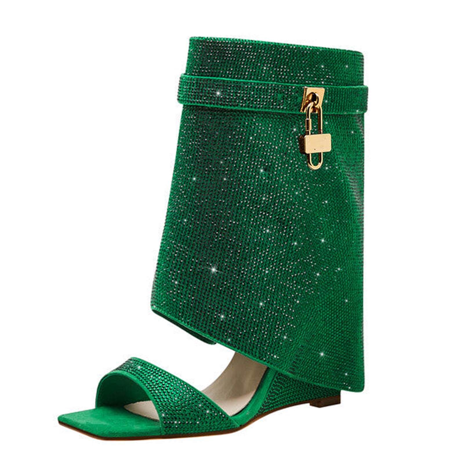 Women's Rhinestones Fold Over Shark Lock Boots