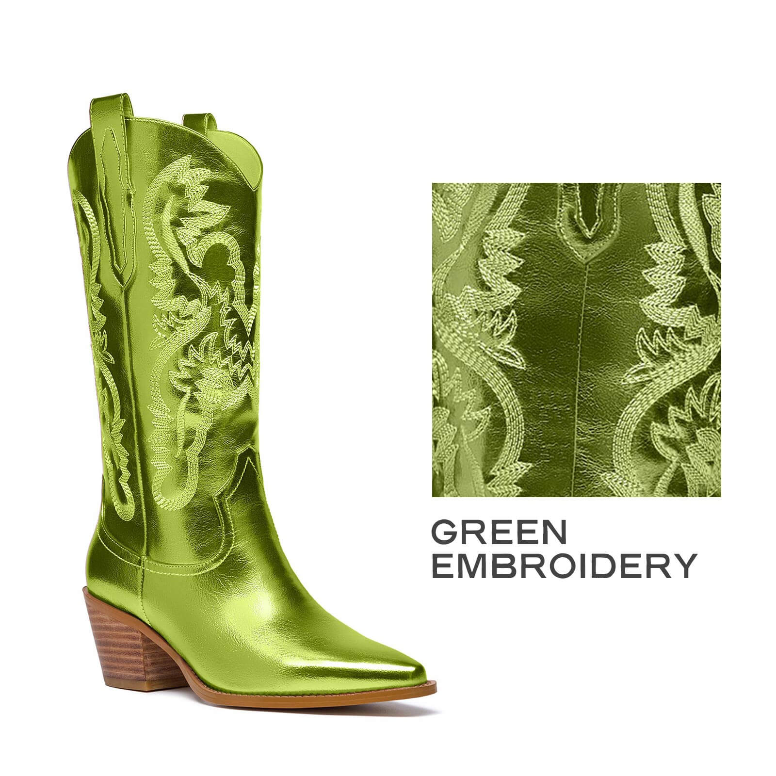 Mid Calf Metallic Cowboy Boots For Women