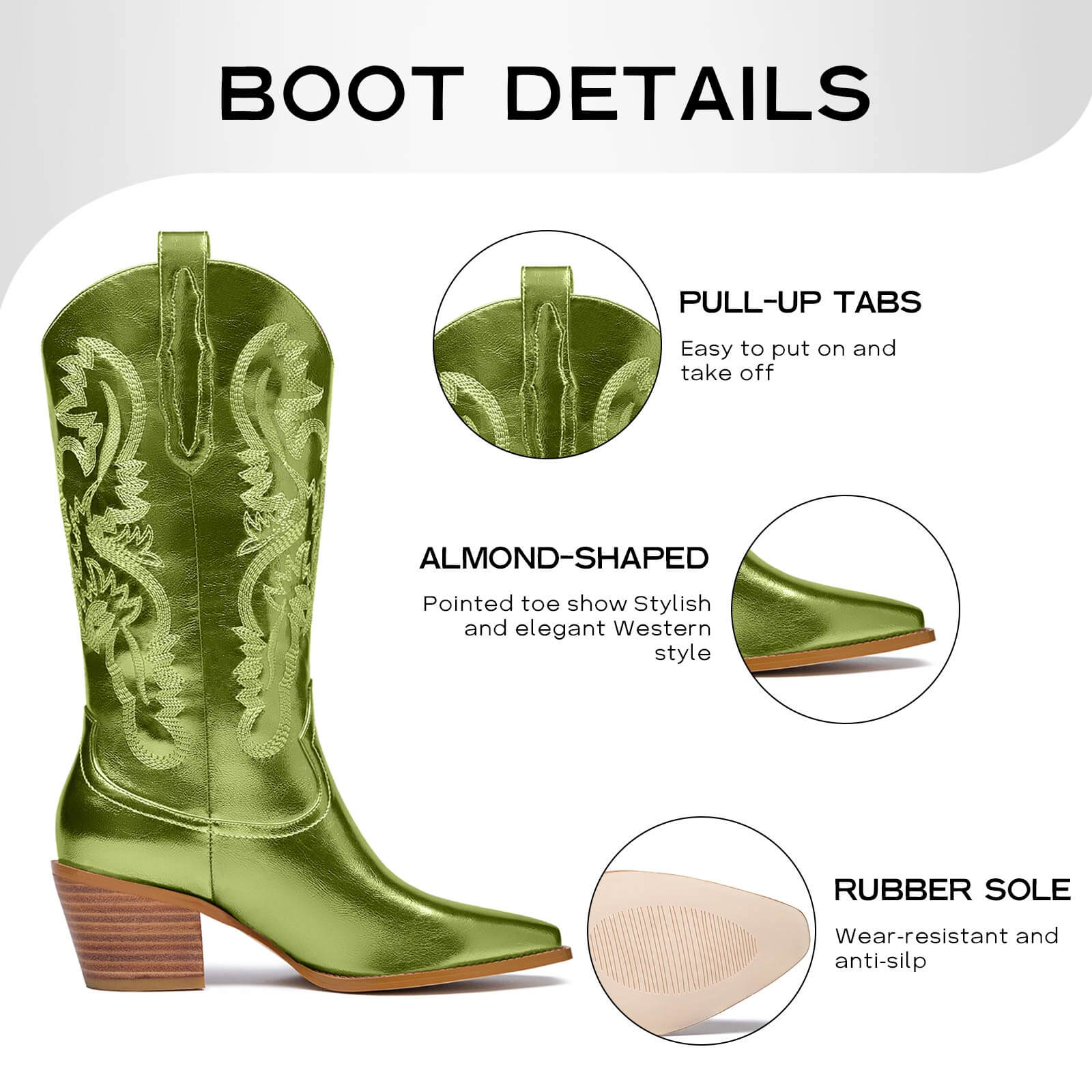 Mid Calf Metallic Cowboy Boots For Women