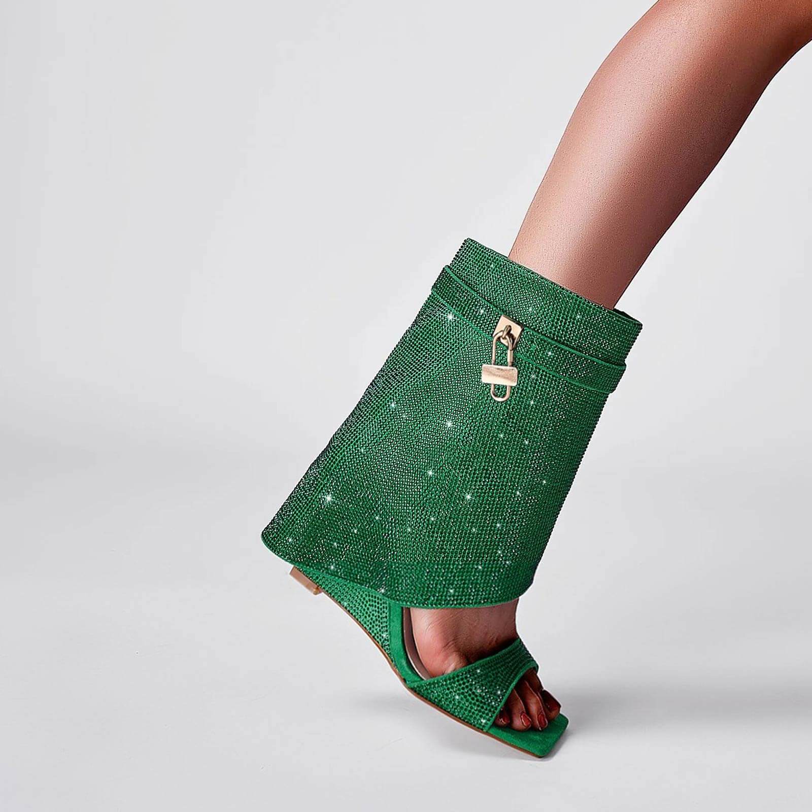 Women's Rhinestones Fold Over Shark Lock Boots