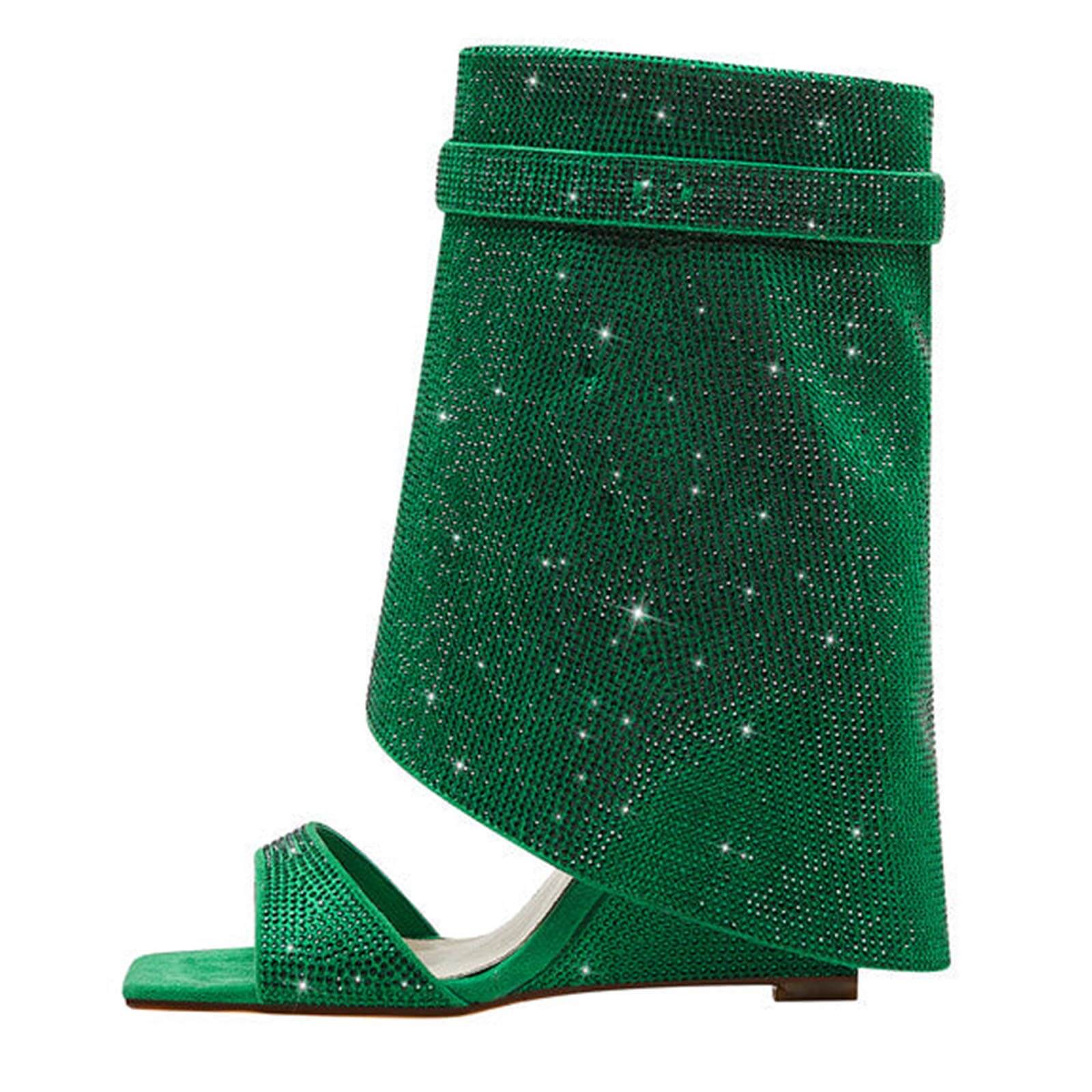 Women's Rhinestones Fold Over Shark Lock Boots