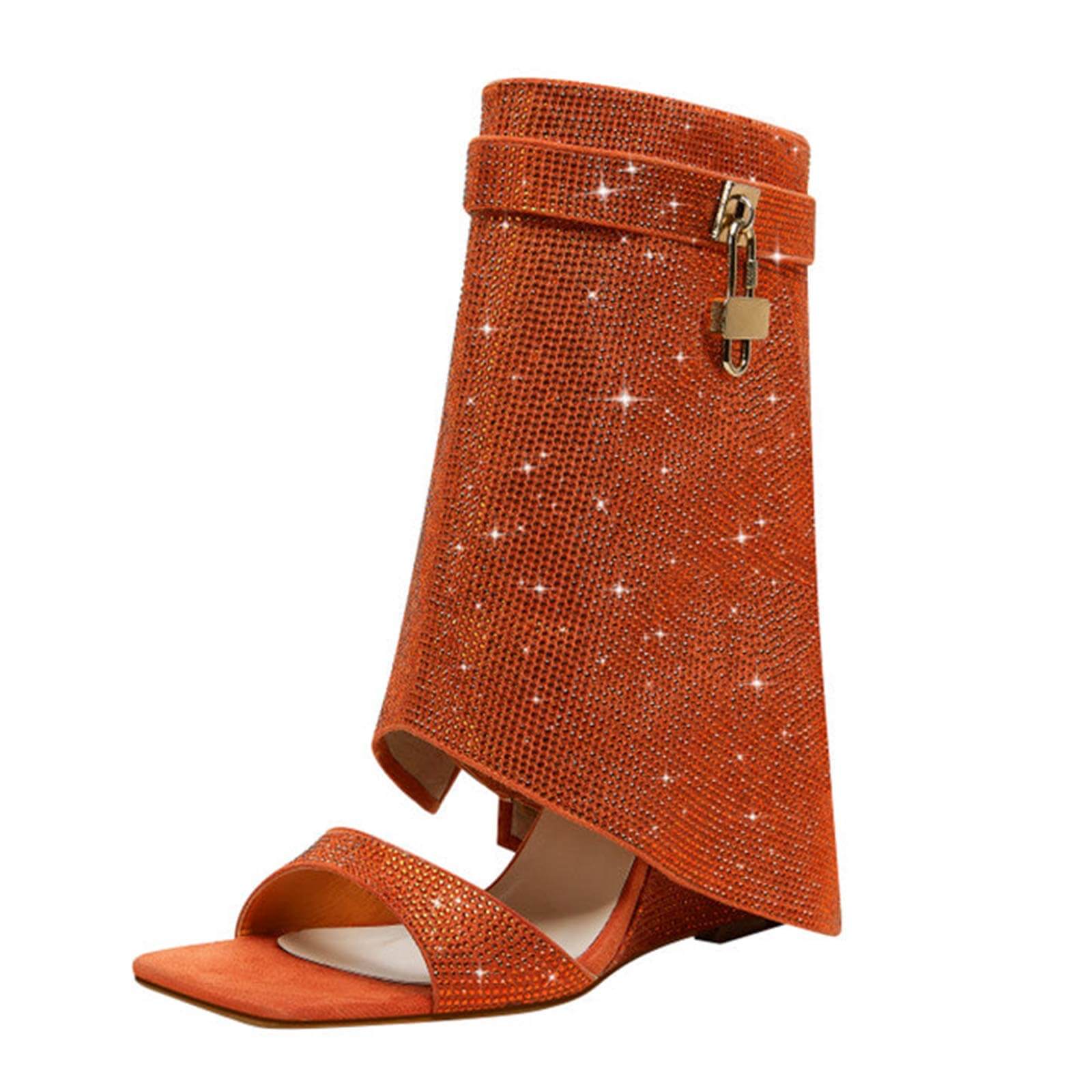 Women's Rhinestones Fold Over Shark Lock Boots