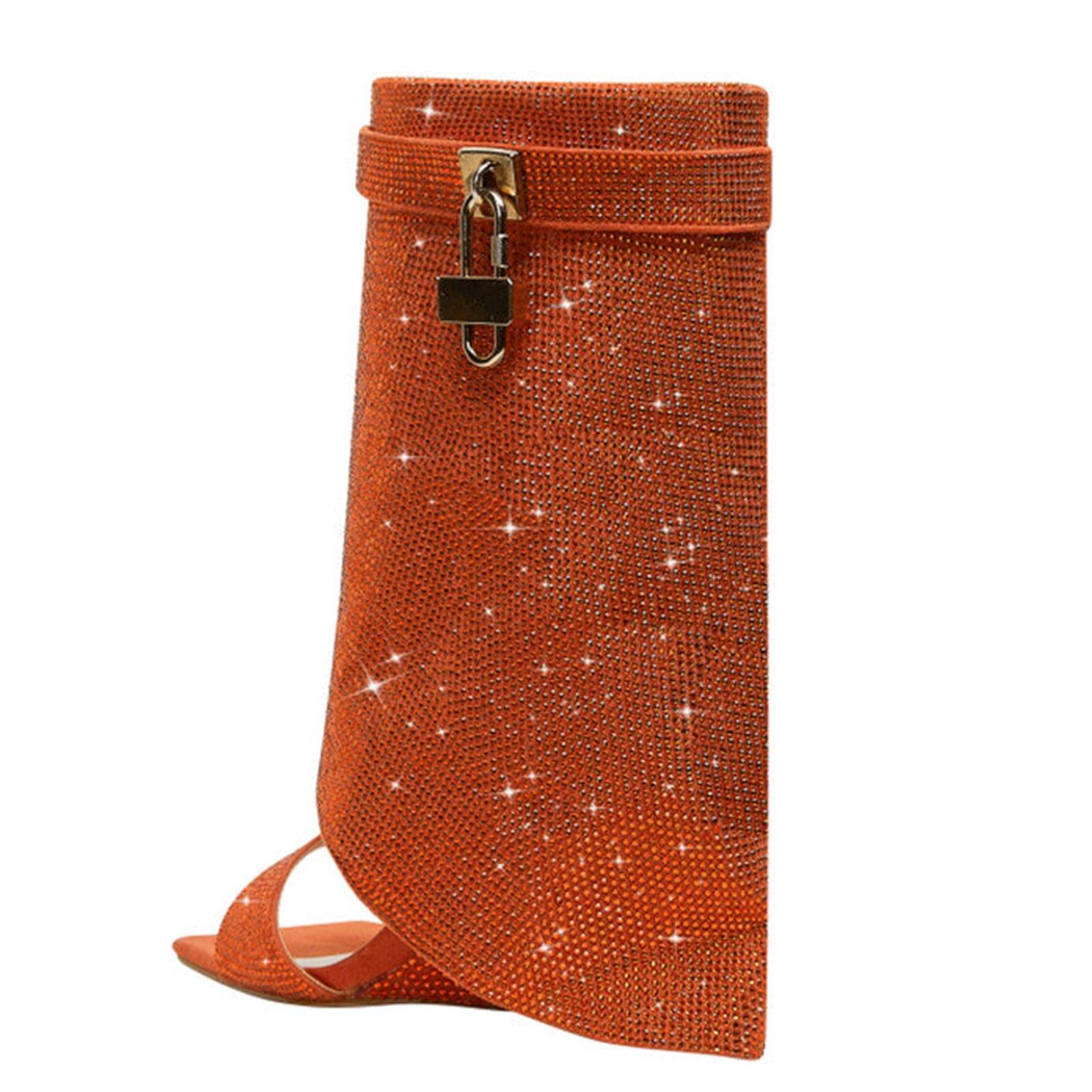 Women's Rhinestones Fold Over Shark Lock Boots