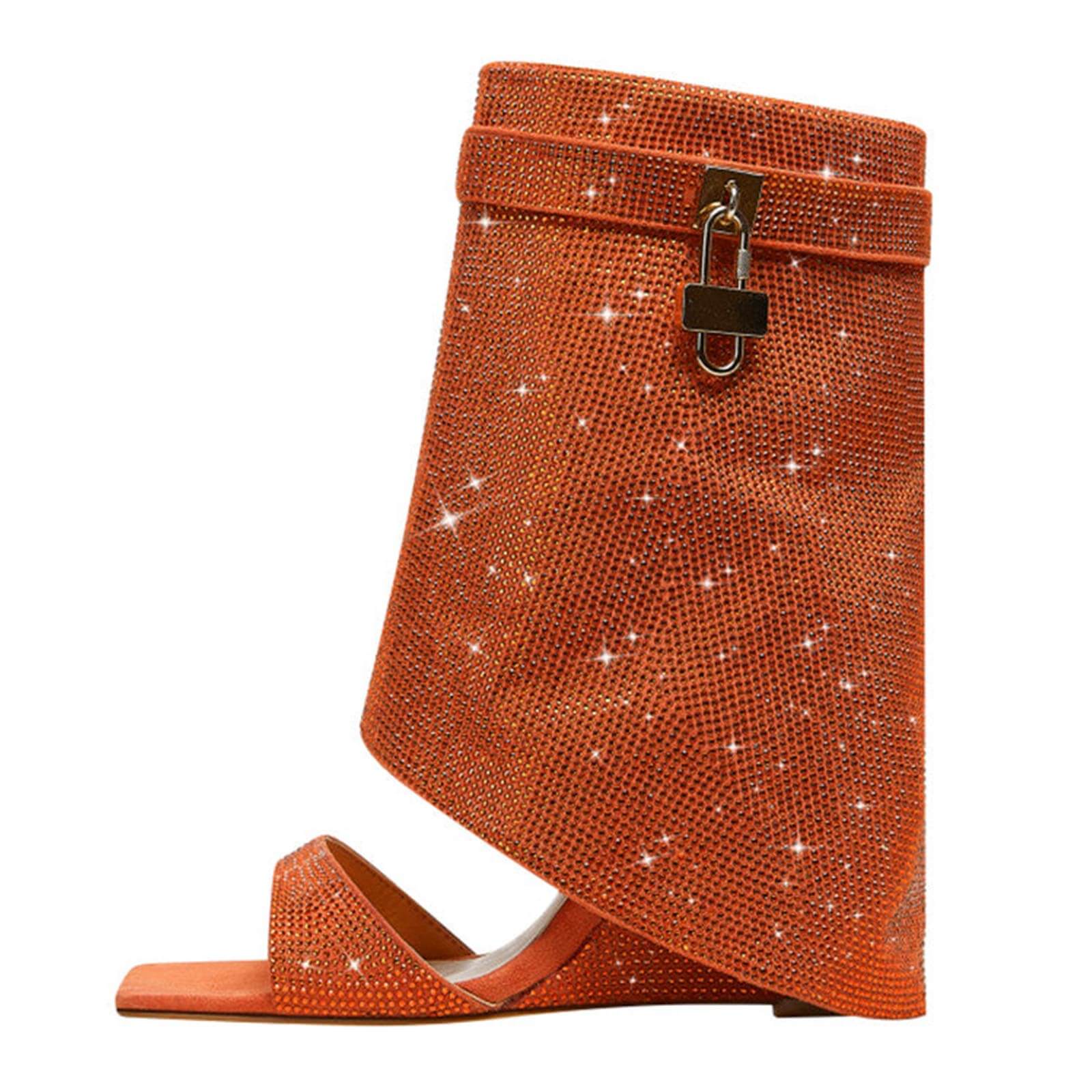 Women's Rhinestones Fold Over Shark Lock Boots