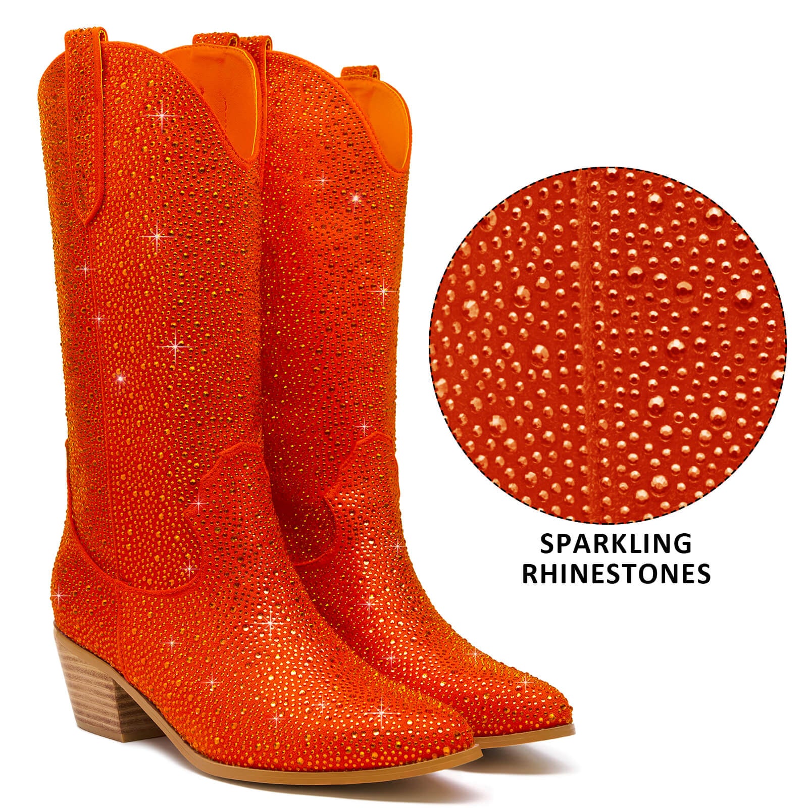 Women's Rhinestone Mid Calf Cowboy Boots