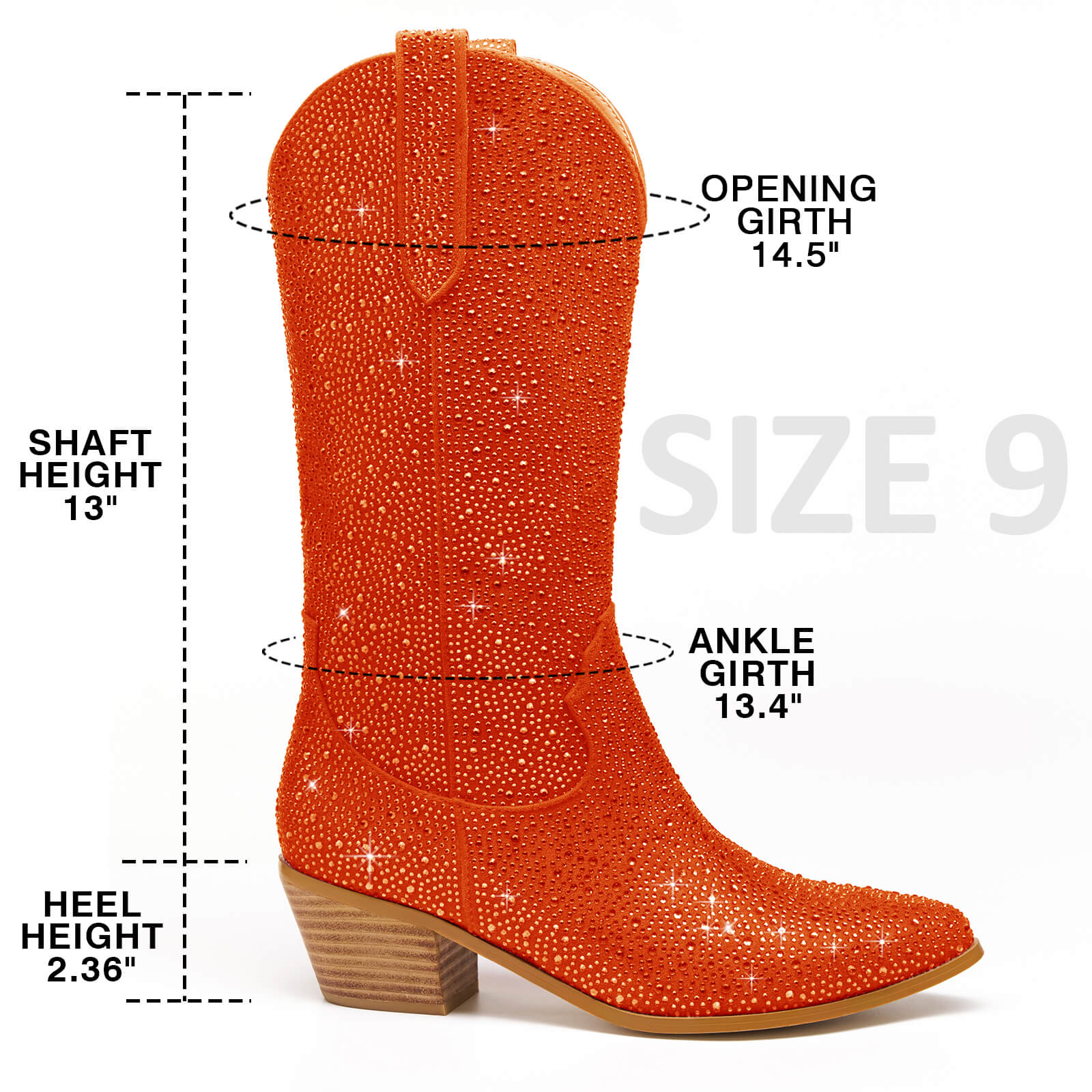 Women's Rhinestone Mid Calf Cowboy Boots