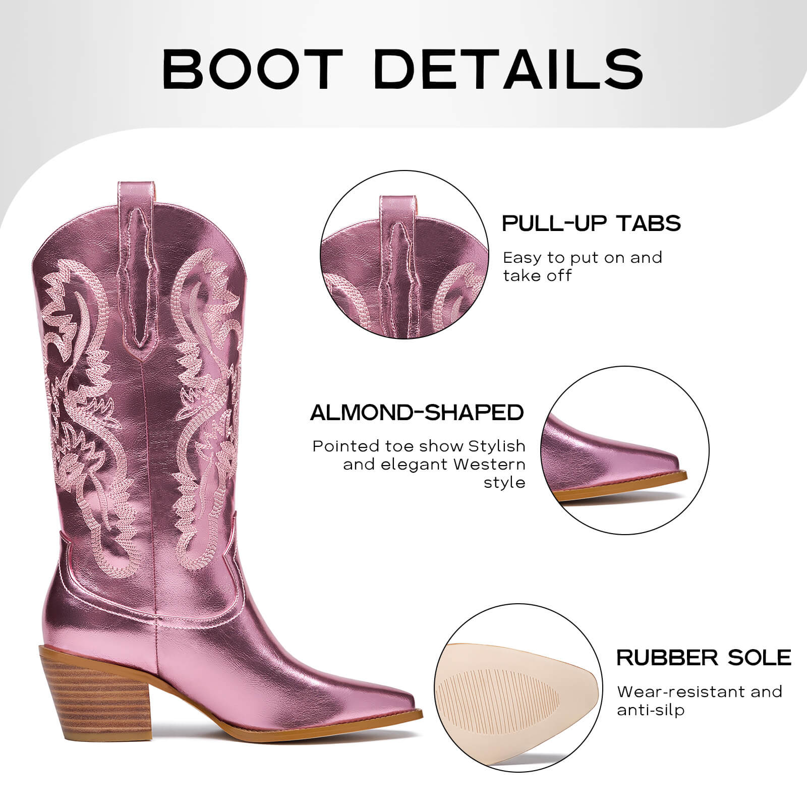 Mid Calf Metallic Cowboy Boots For Women