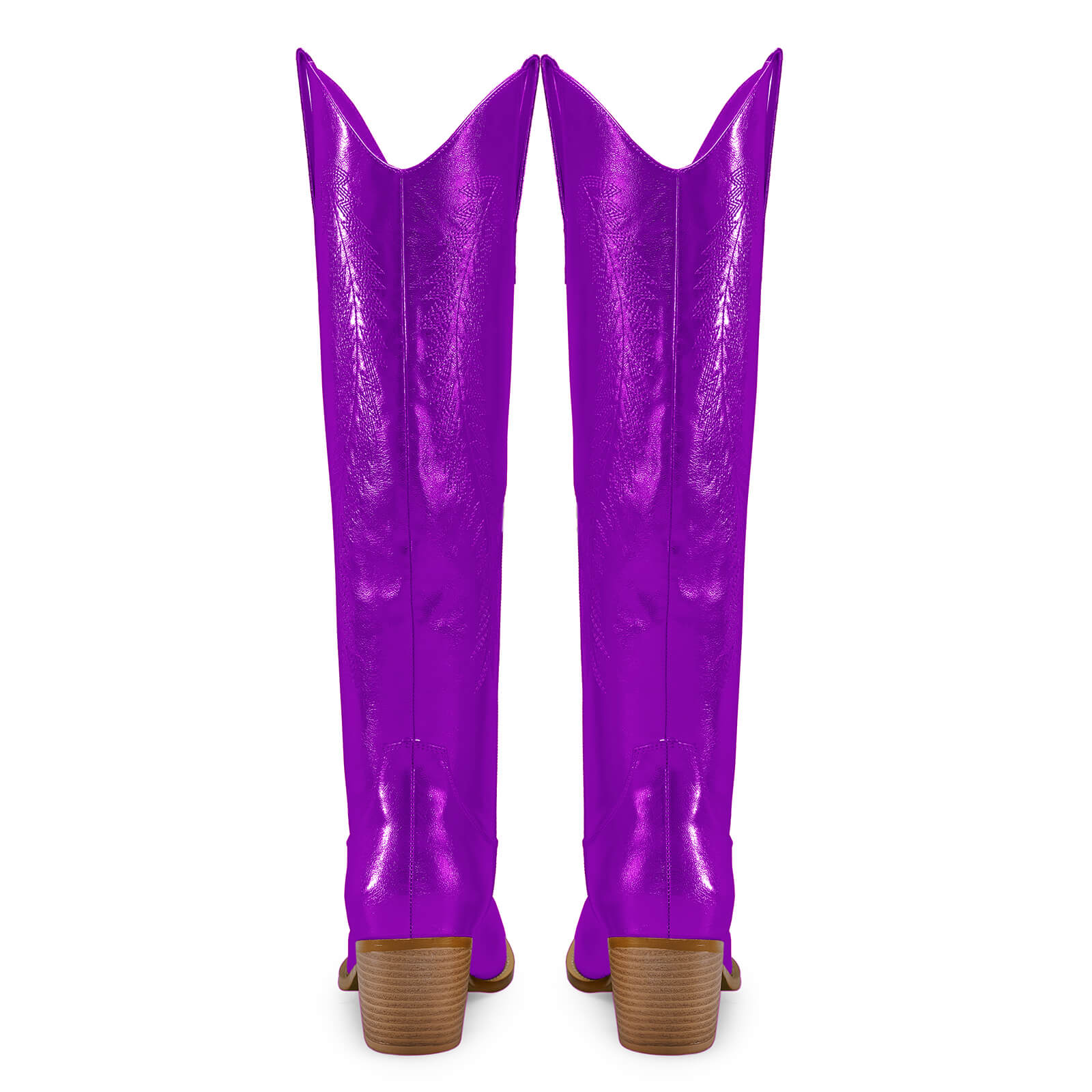 Women's Gold Metallic Knee High Cowboy Boots Embroidered Tall Western Cowgirl Boots Almond Pointed Toe Chunky Heel Wide Wedding Party Boots