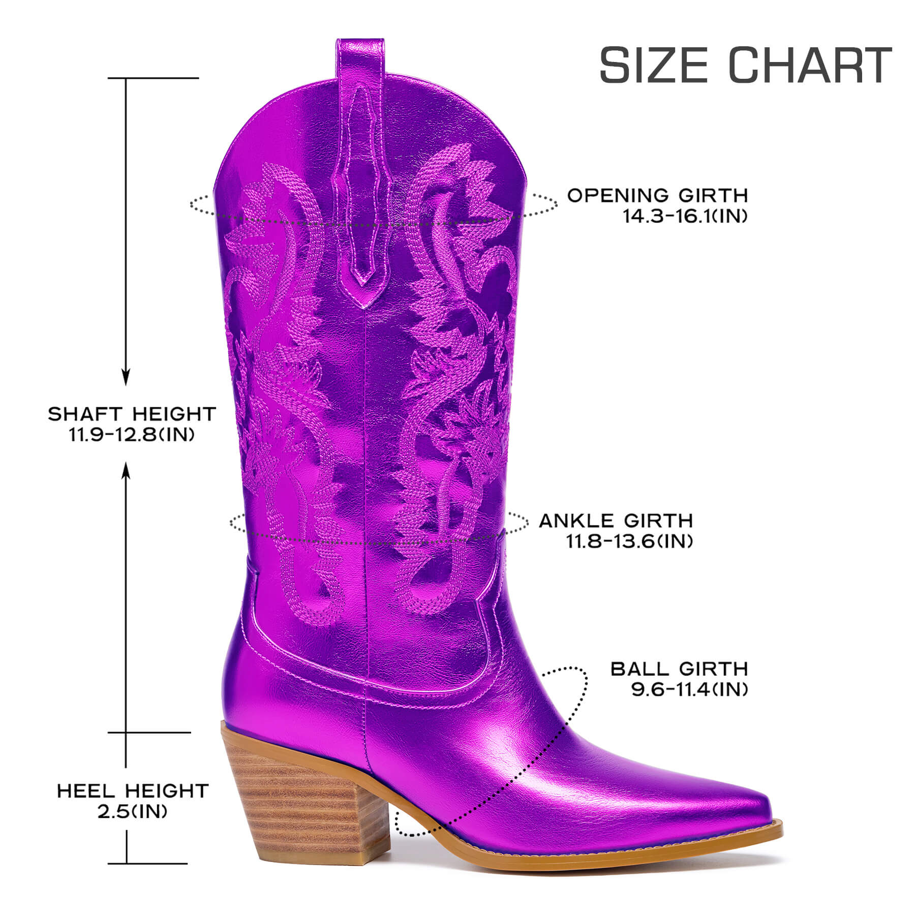 Mid Calf Metallic Cowboy Boots For Women