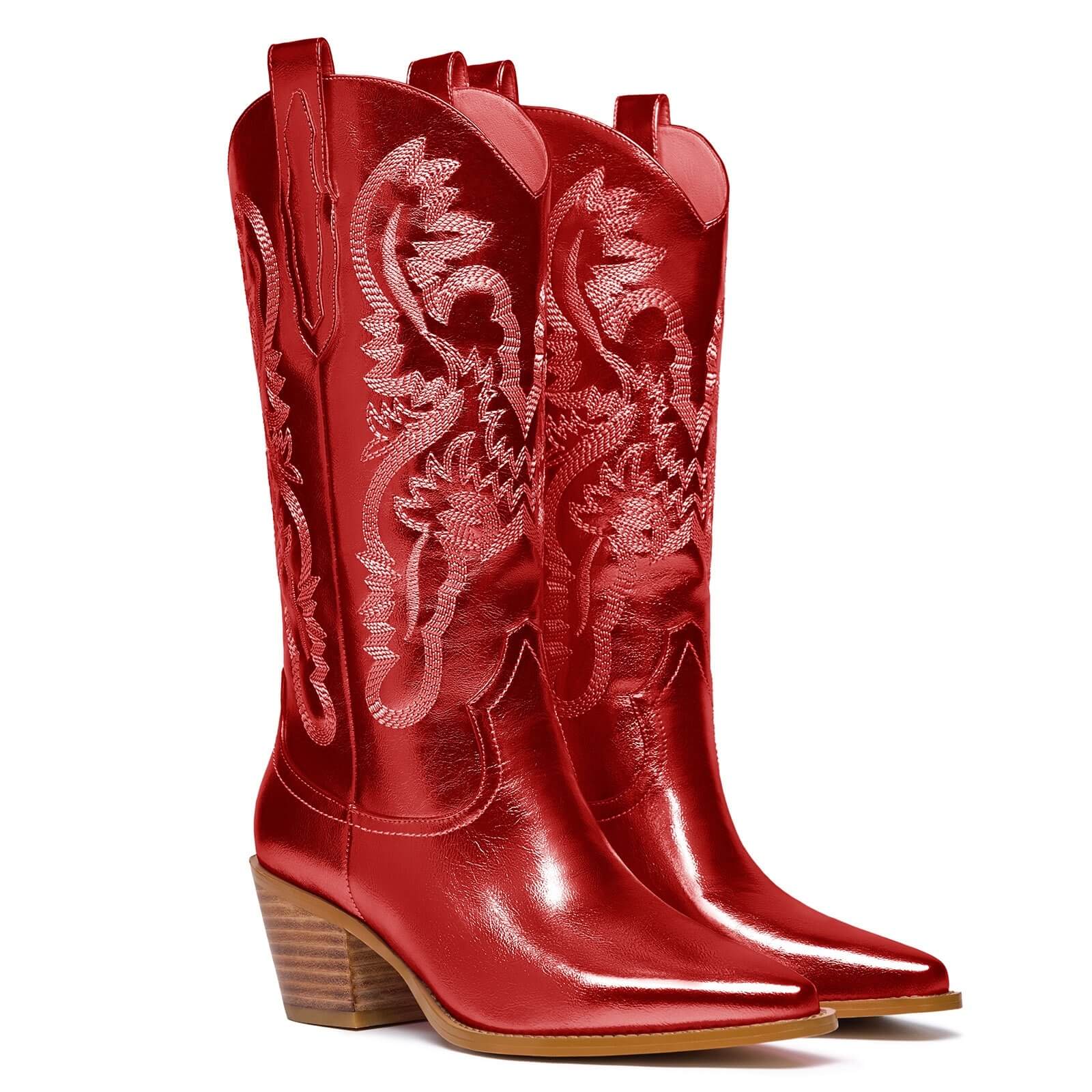 Mid Calf Metallic Cowboy Boots For Women