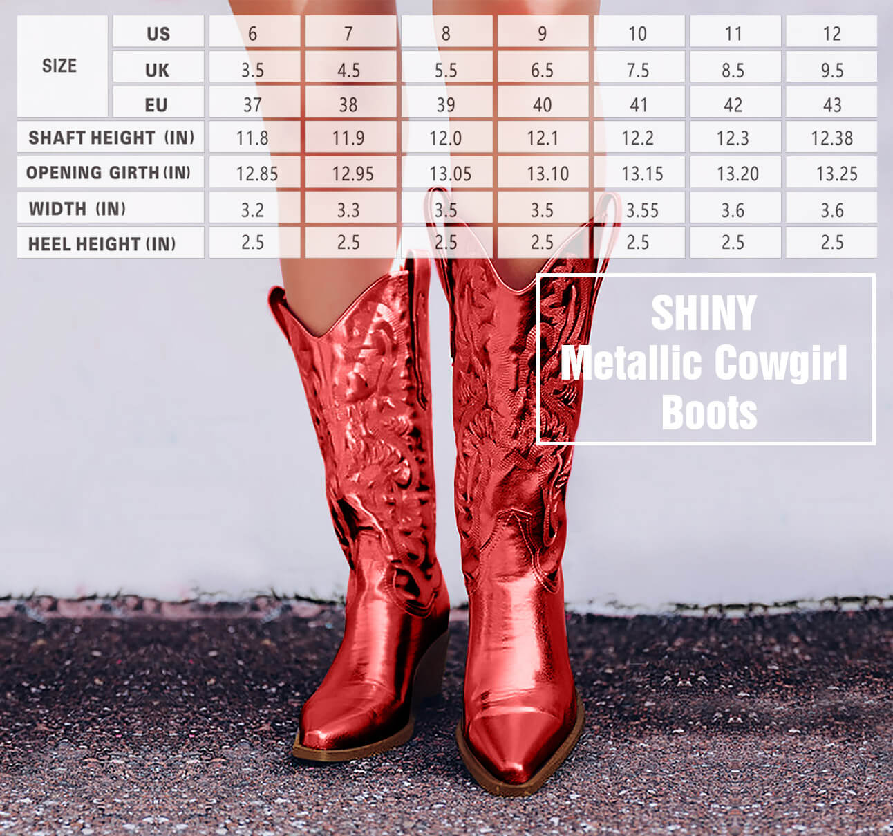 Mid Calf Metallic Cowboy Boots For Women