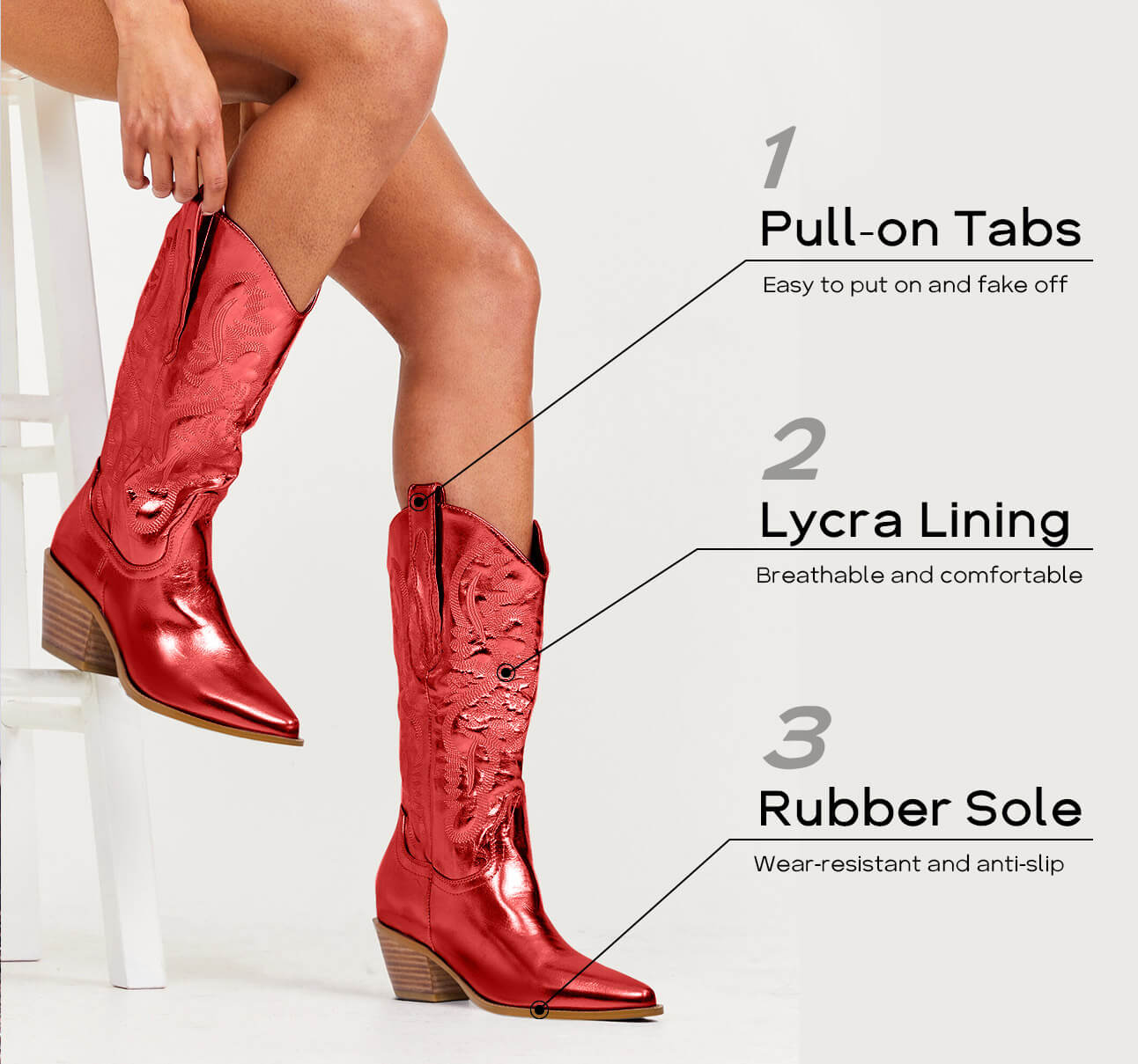 Mid Calf Metallic Cowboy Boots For Women