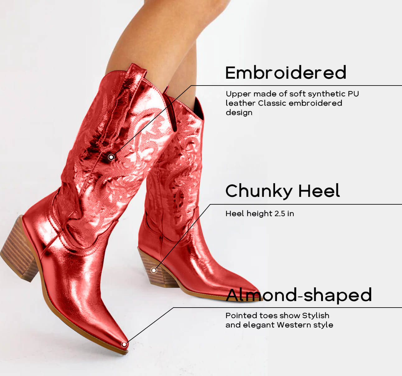 Mid Calf Metallic Cowboy Boots For Women