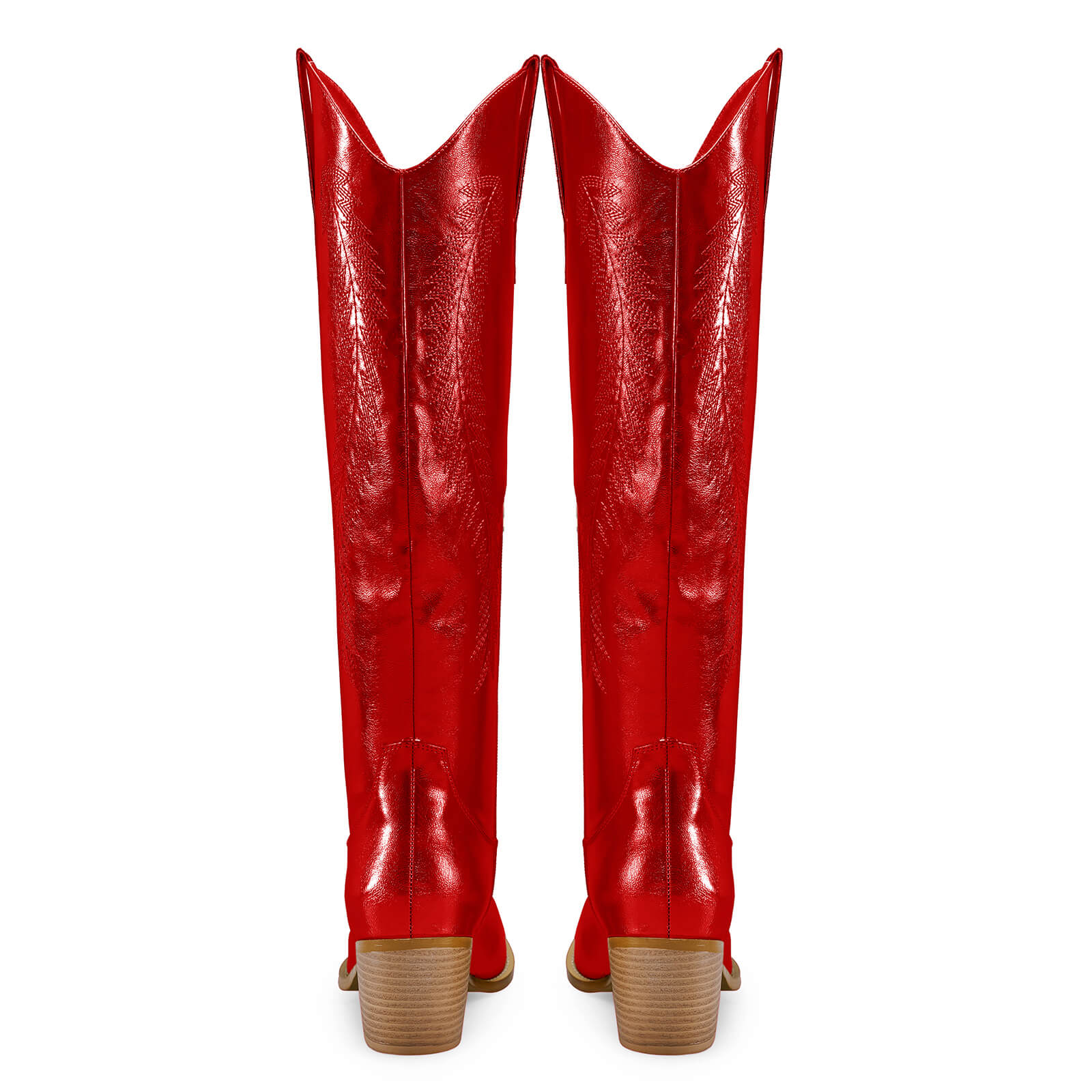 Women's Gold Metallic Knee High Cowboy Boots Embroidered Tall Western Cowgirl Boots Almond Pointed Toe Chunky Heel Wide Wedding Party Boots