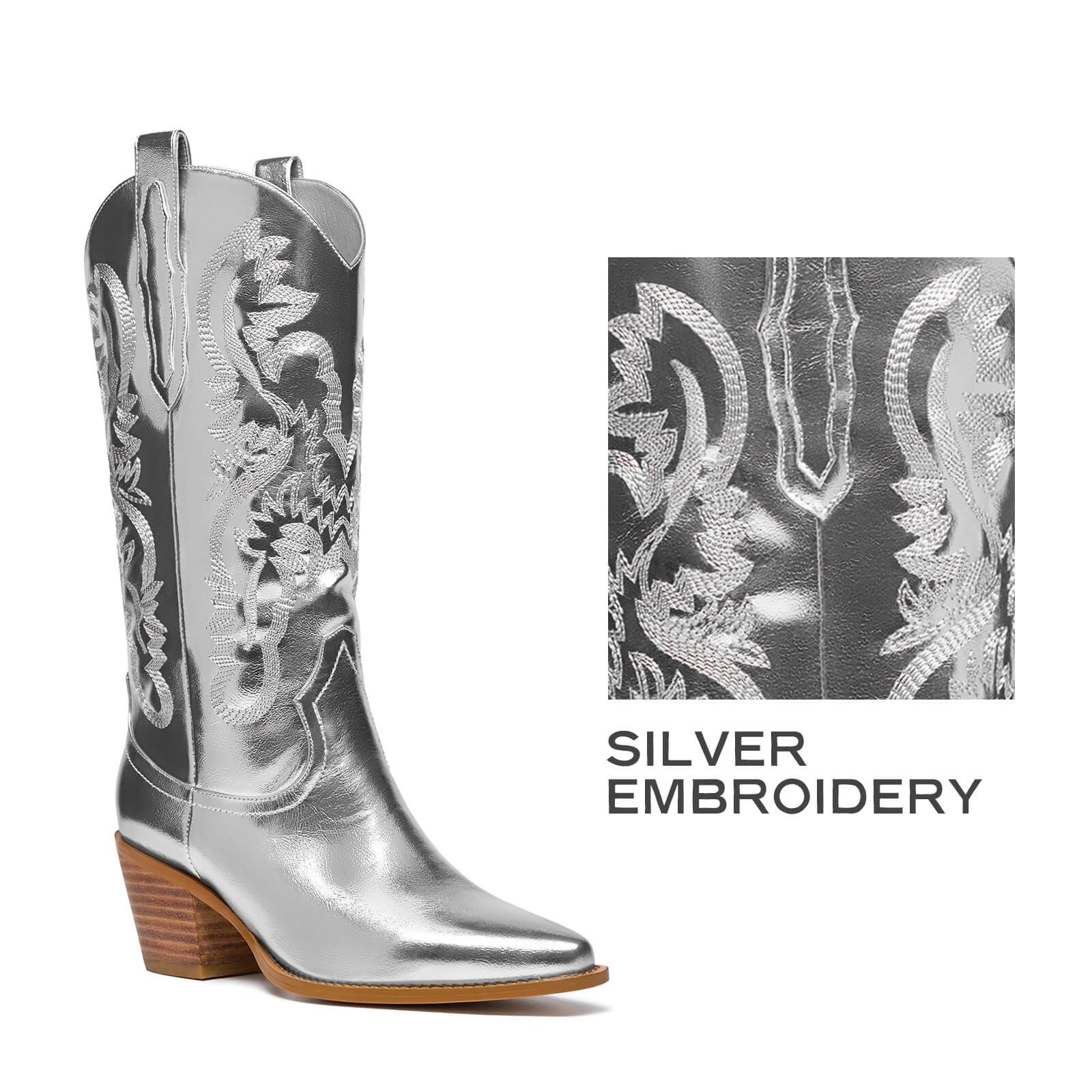 Mid Calf Metallic Cowboy Boots For Women