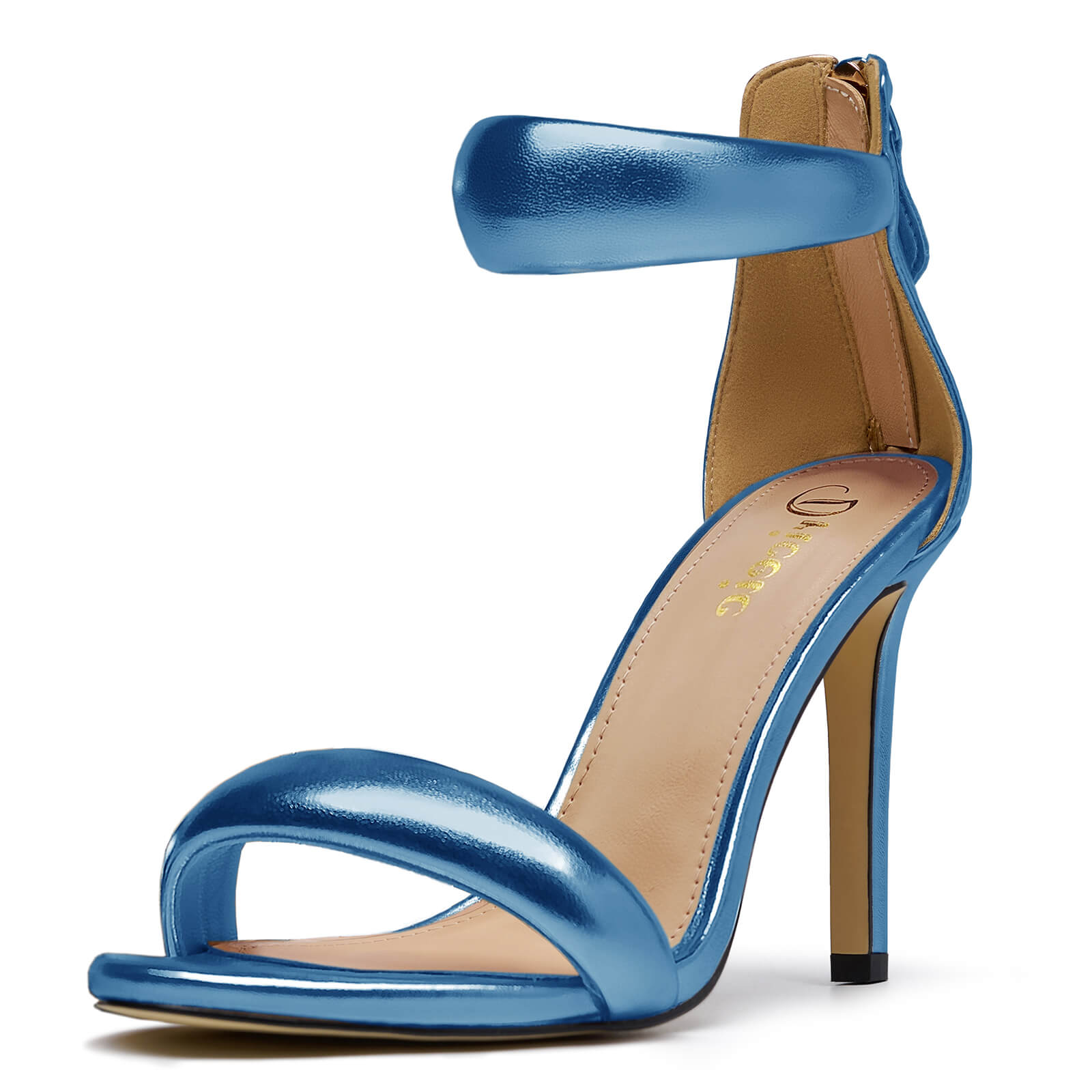 Women's Pump Open Toe Heel Sandals Back Zipper Round Ankle Strappy Stiletto Heels Sparkle Glitter Metallic Party Sexy Wedding Dressy Shoes