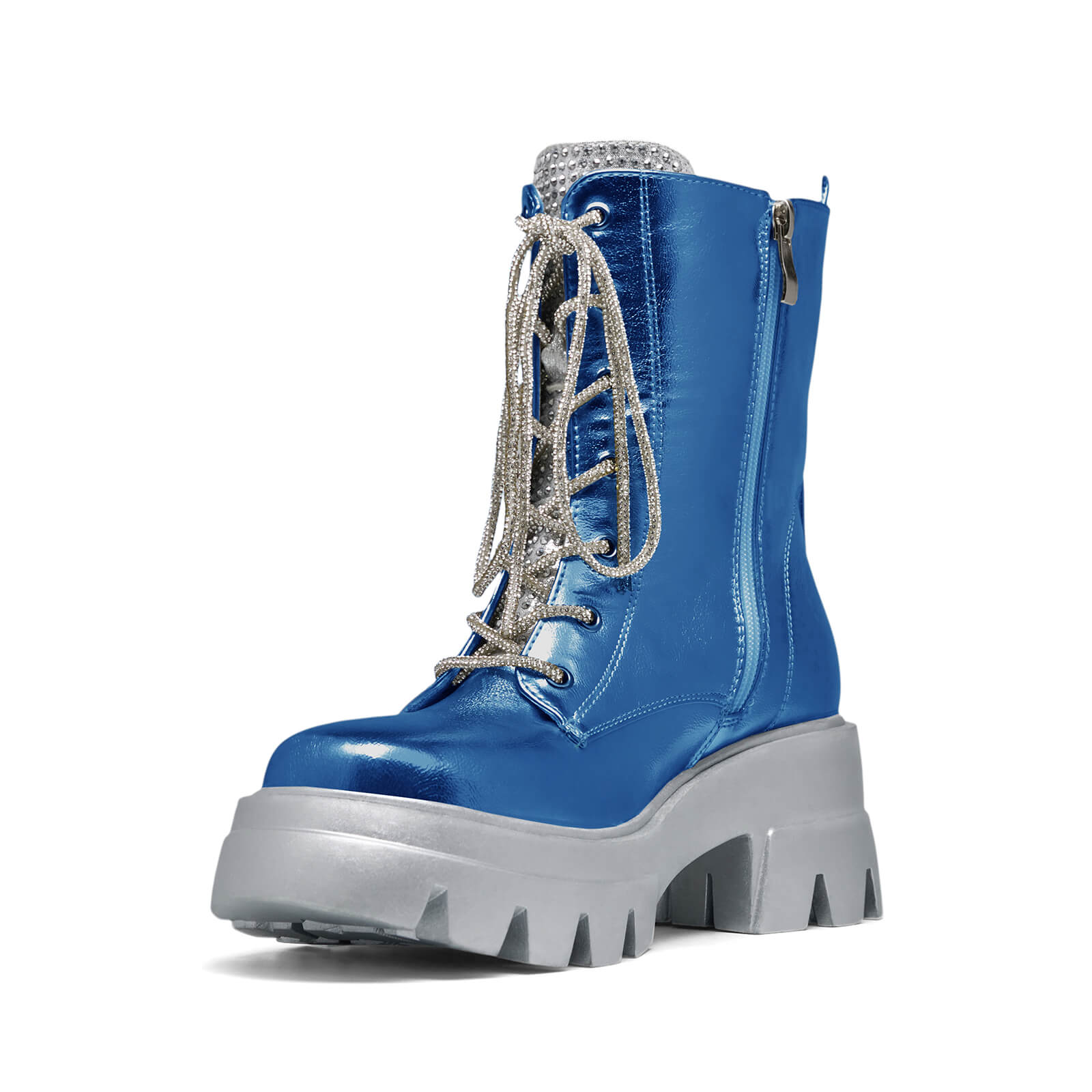 Women's Metallic Round Toe Lace up Boots