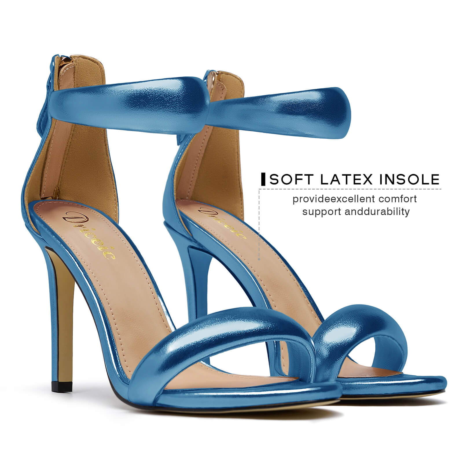 Women's Pump Open Toe Heel Sandals Back Zipper Round Ankle Strappy Stiletto Heels Sparkle Glitter Metallic Party Sexy Wedding Dressy Shoes