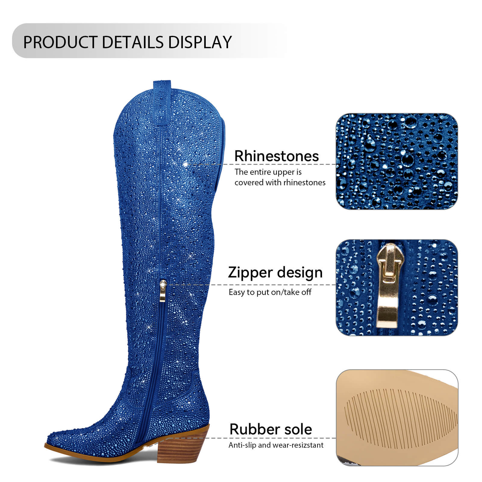 Women's Rhinestone Over Knee Cowboy Boots