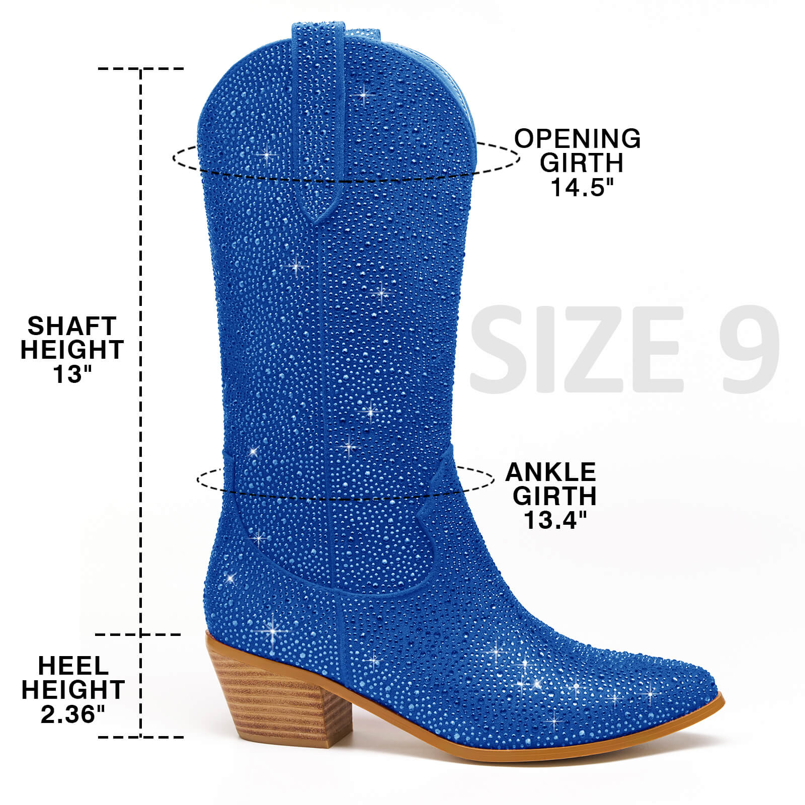 Women's Rhinestone Mid Calf Cowboy Boots