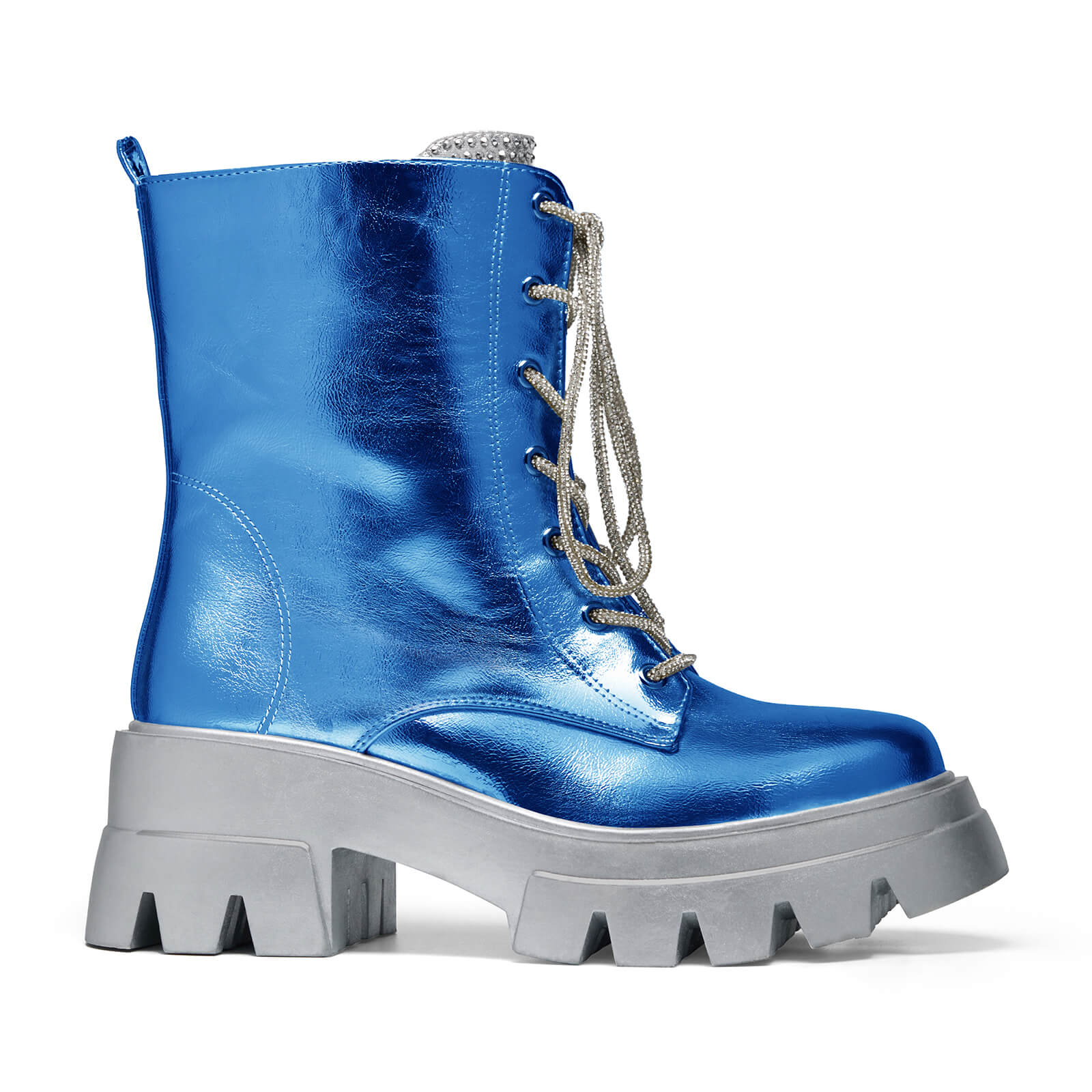 Women's Metallic Round Toe Lace up Boots