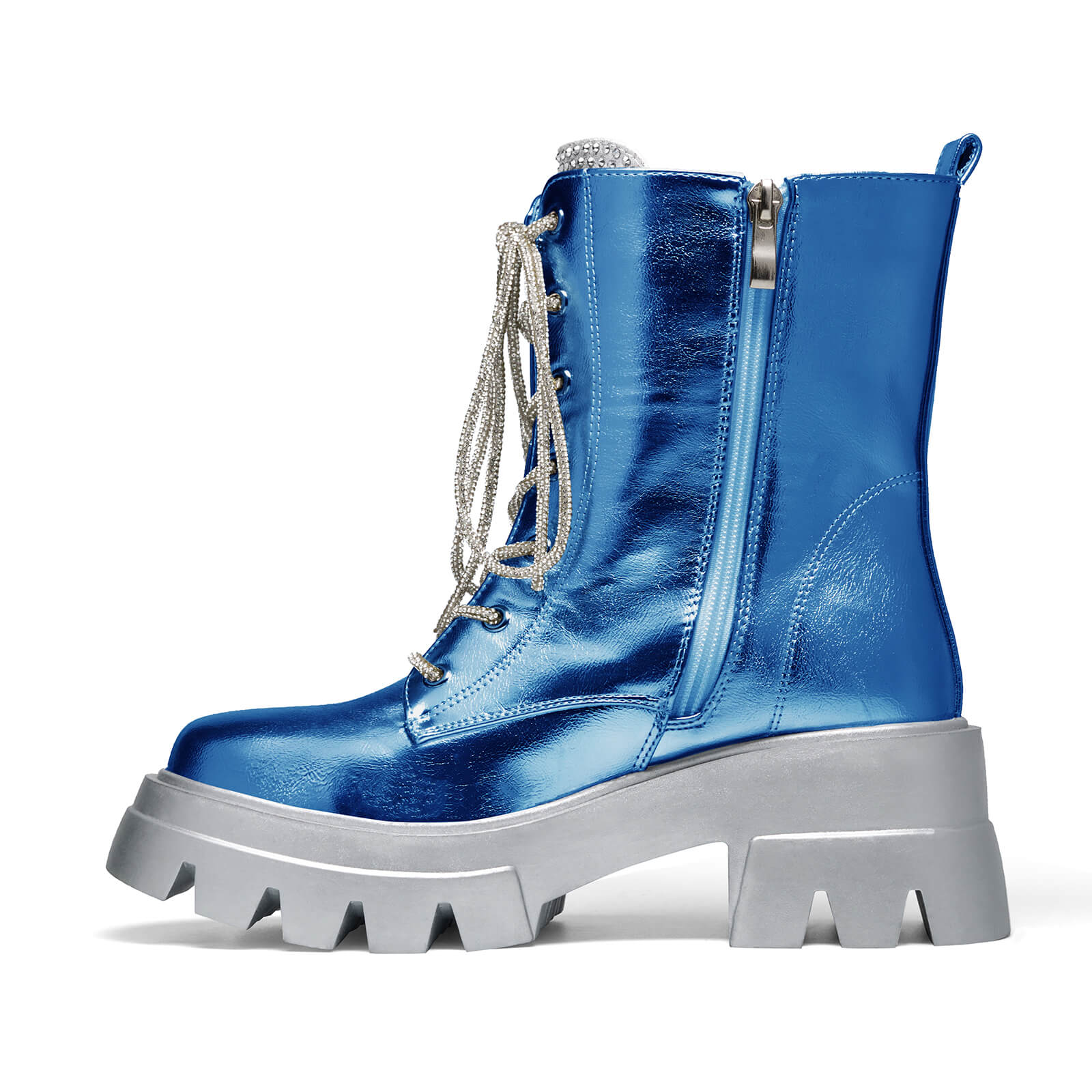 Women's Metallic Round Toe Lace up Boots