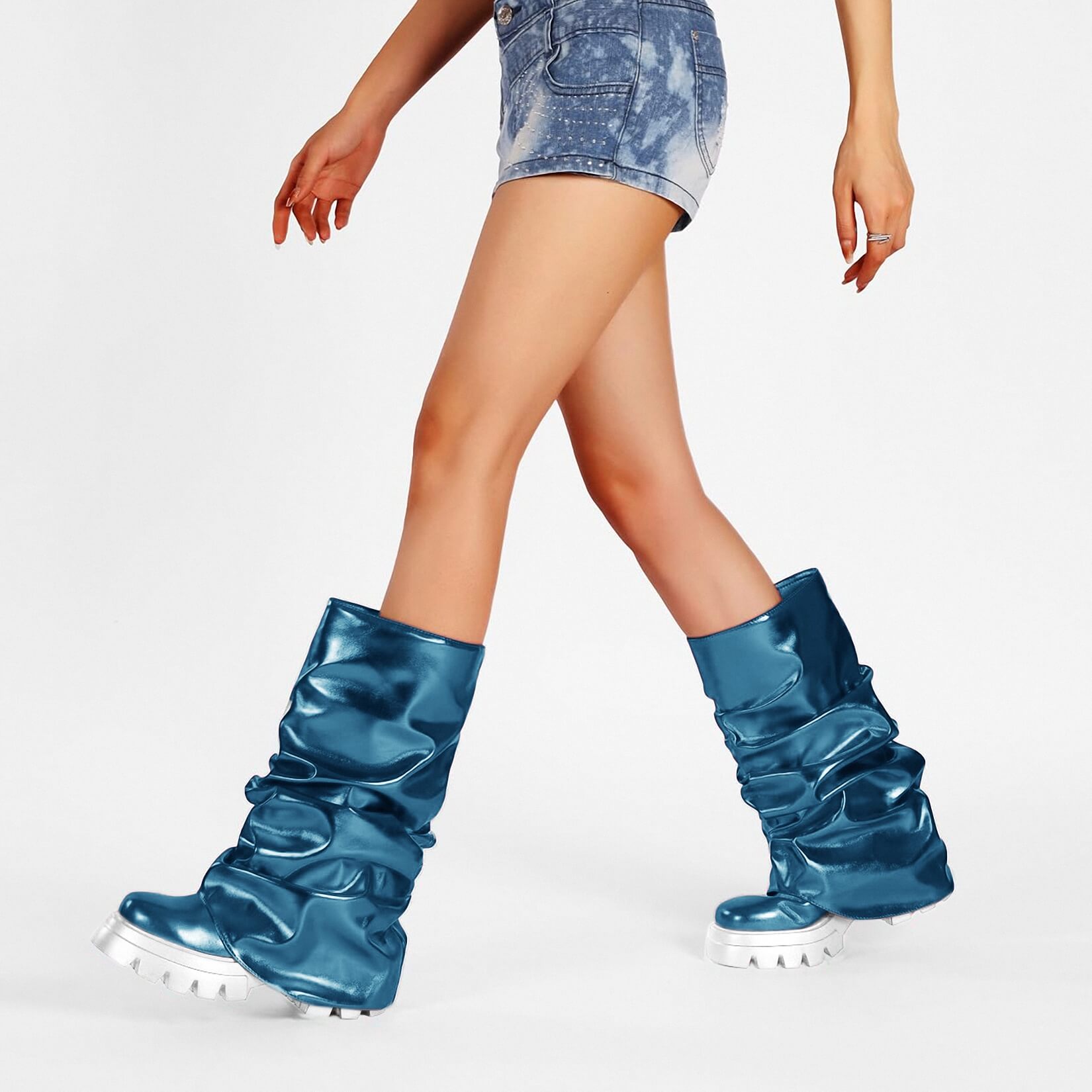 Women's Platform Round Toe Fold Over Boots