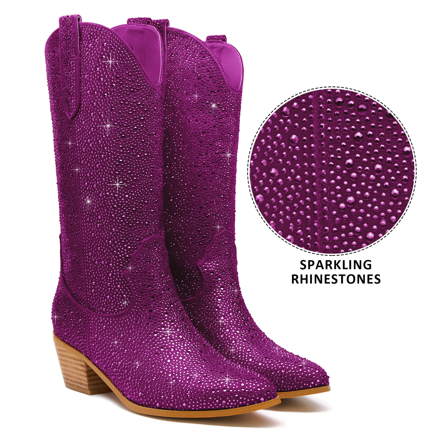 Women's Rhinestone Mid Calf Cowboy Boots