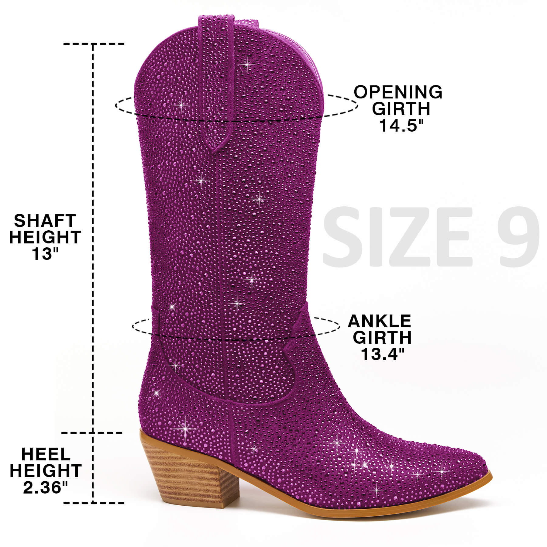Women's Rhinestone Mid Calf Cowboy Boots