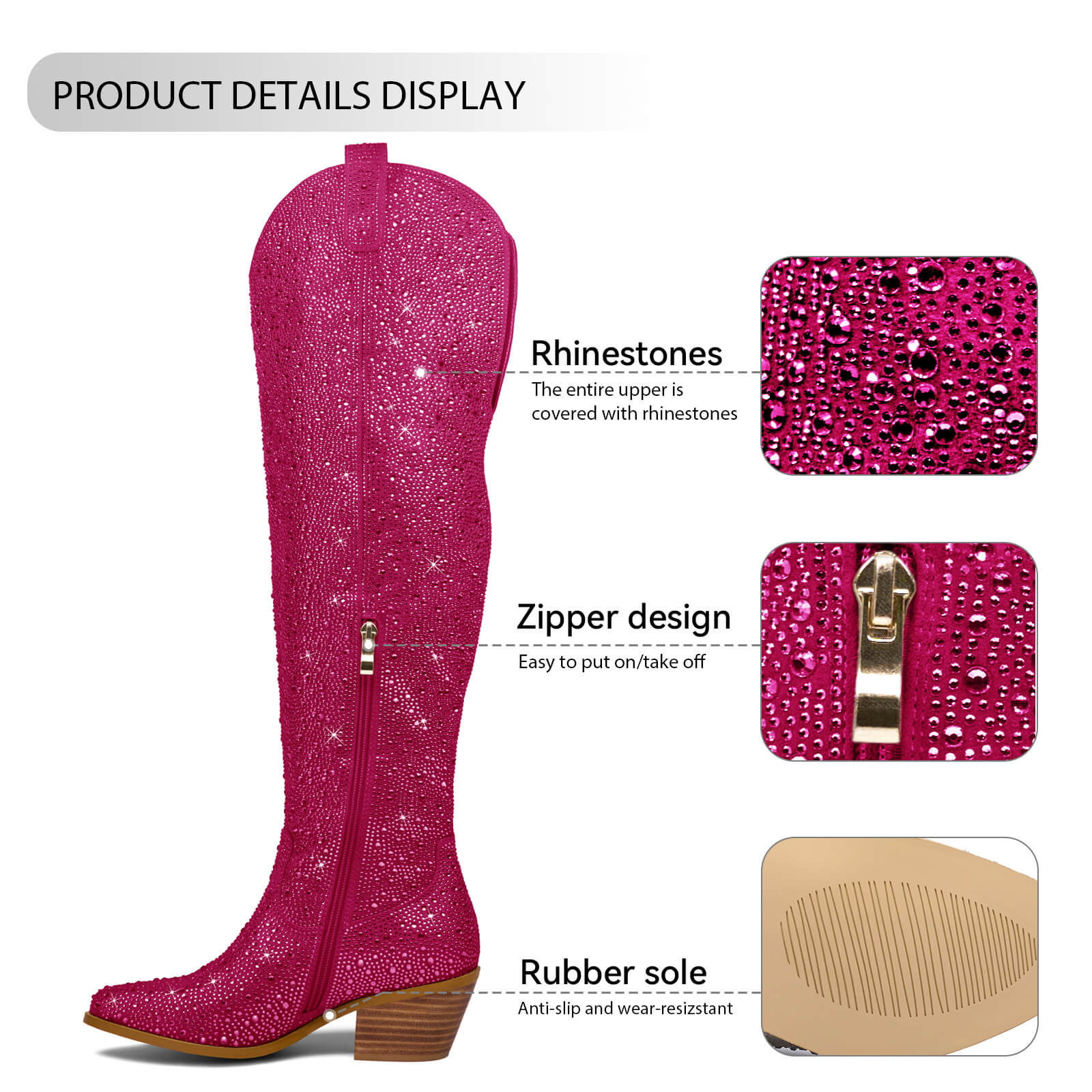 Women's Rhinestone Over Knee Cowboy Boots