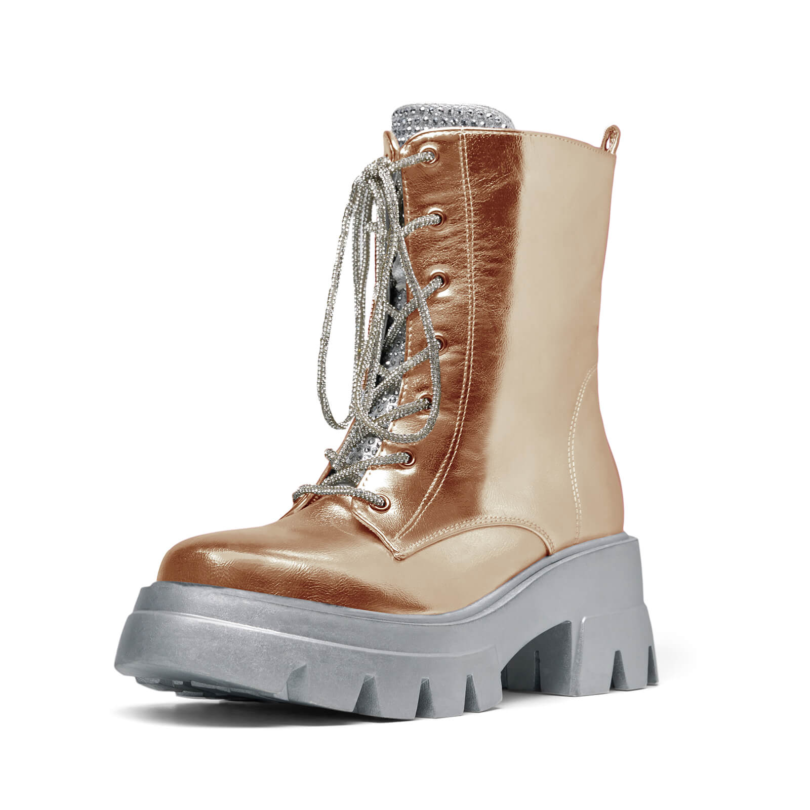Women's Metallic Round Toe Lace up Boots