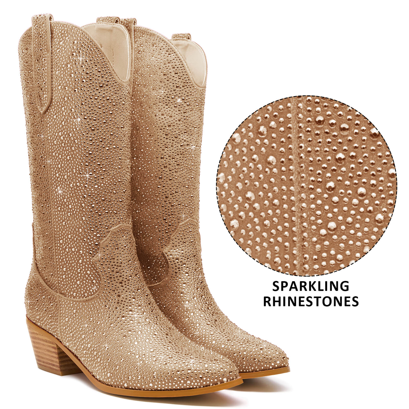 Women's Rhinestone Mid Calf Cowboy Boots