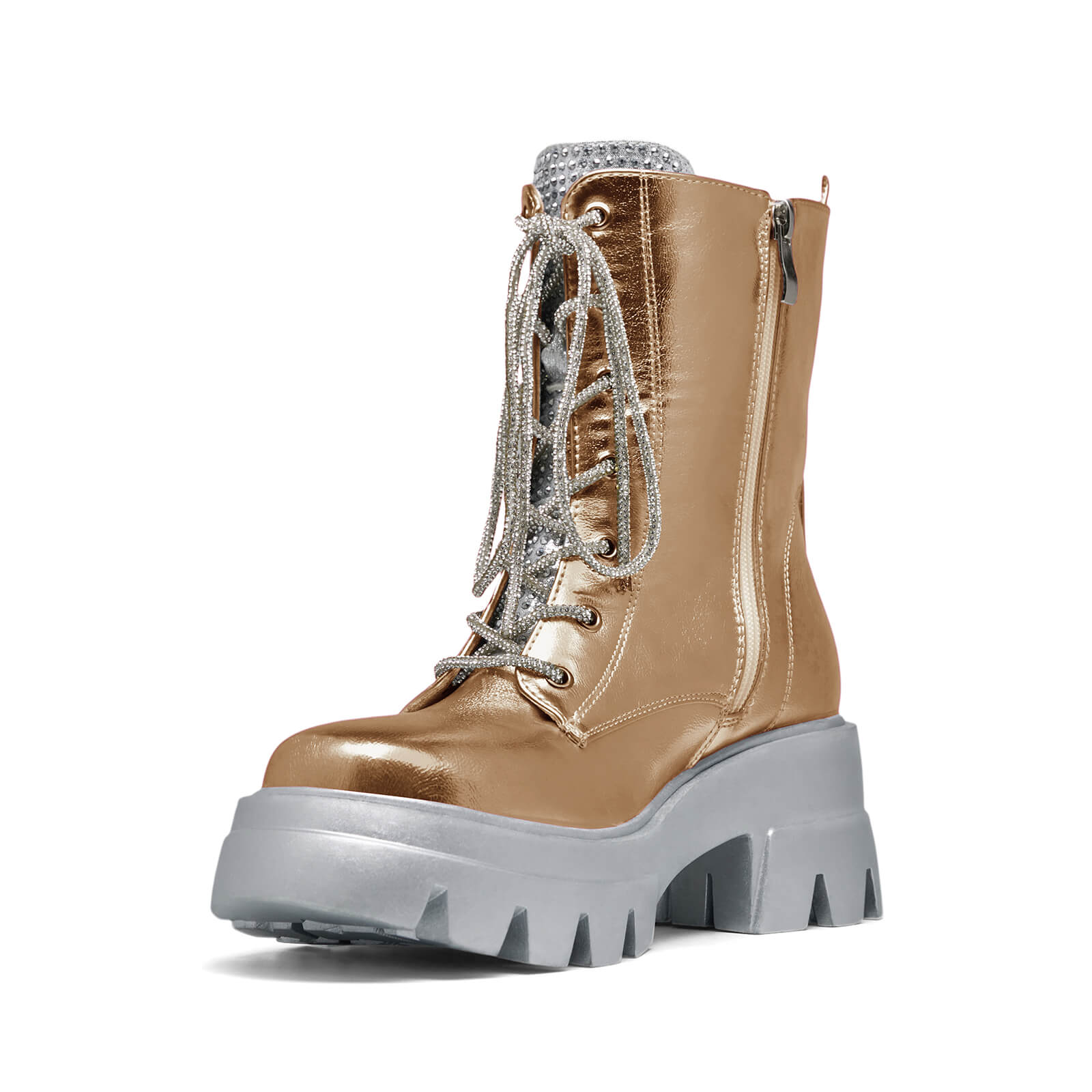 Women's Metallic Round Toe Lace up Boots