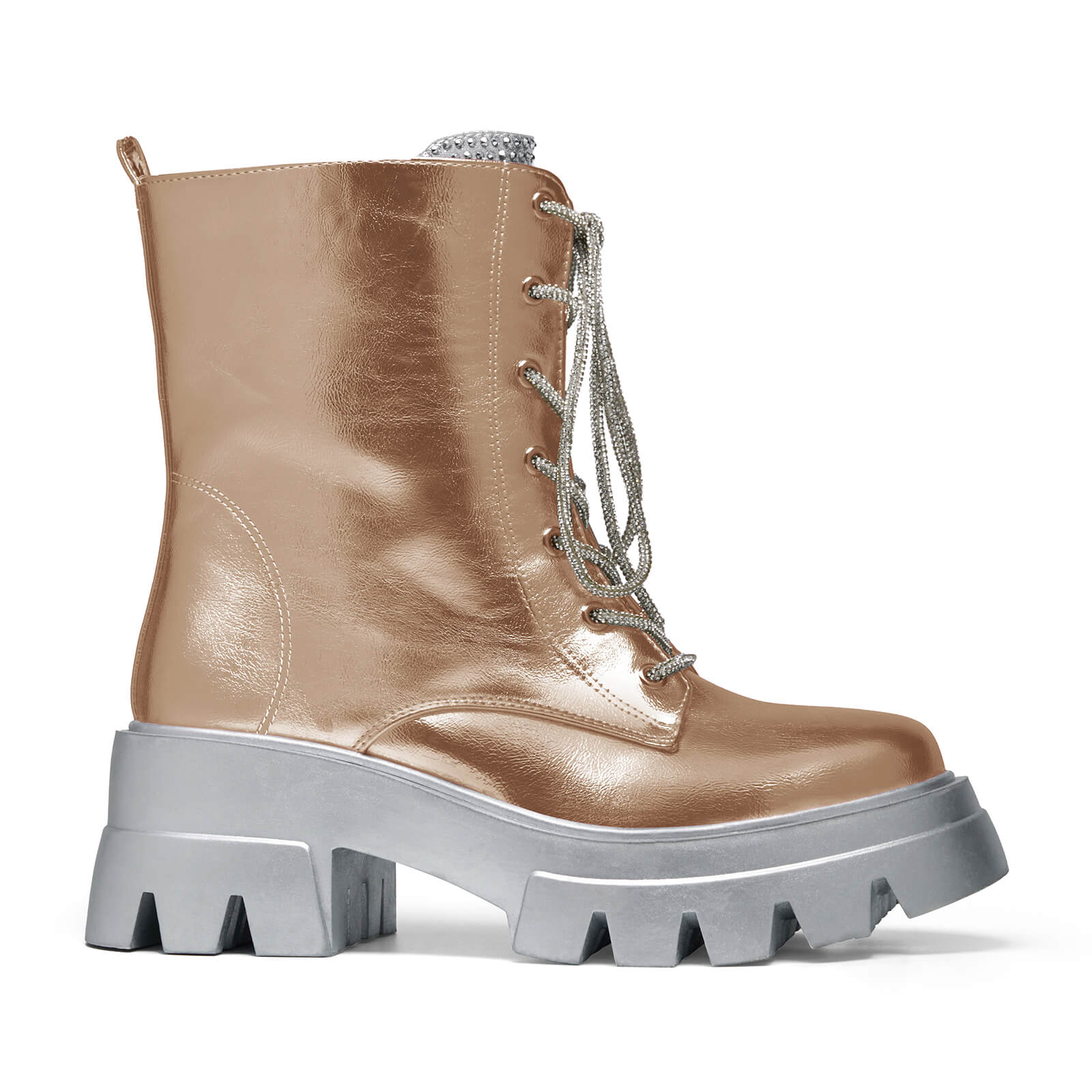 Women's Metallic Round Toe Lace up Boots