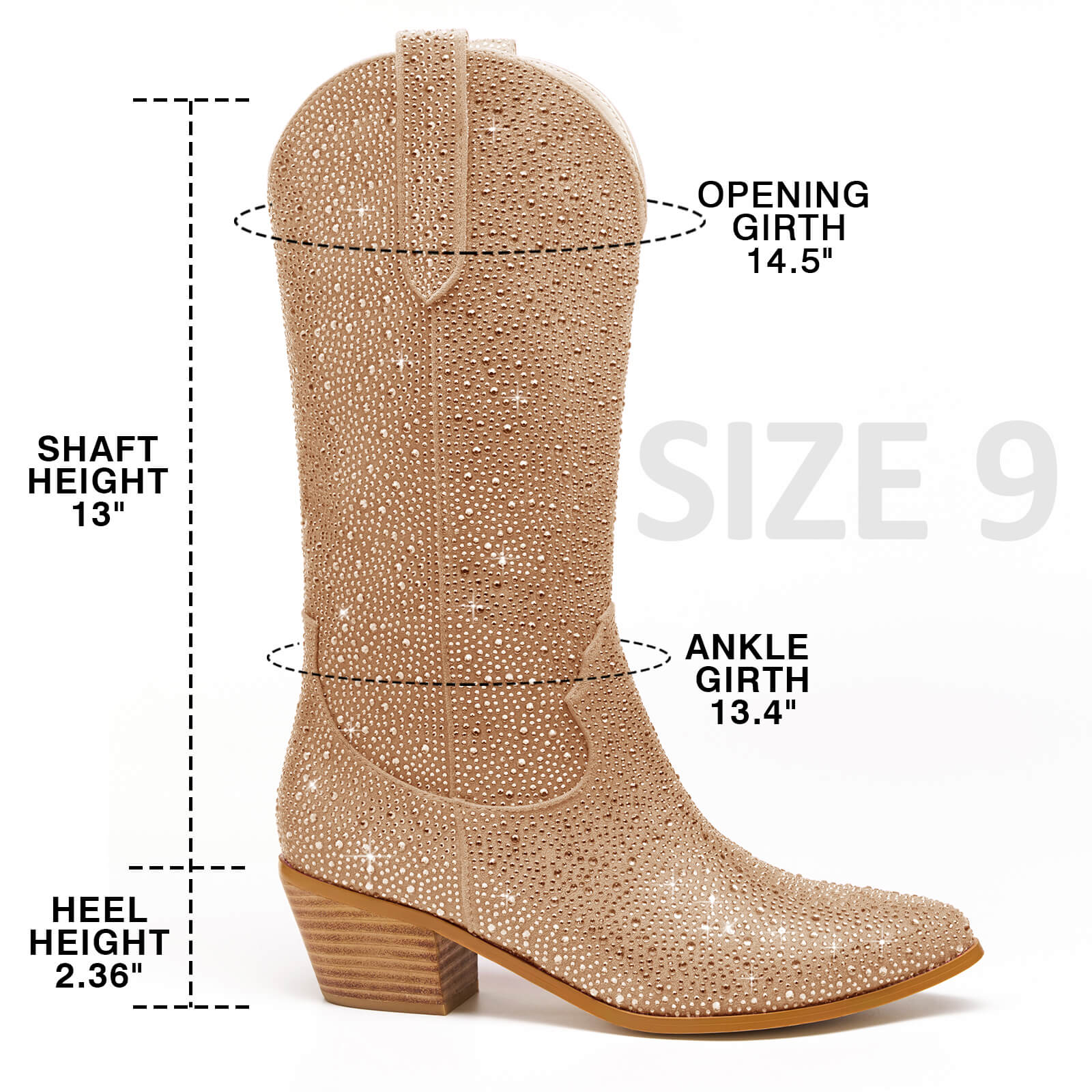 Women's Rhinestone Mid Calf Cowboy Boots
