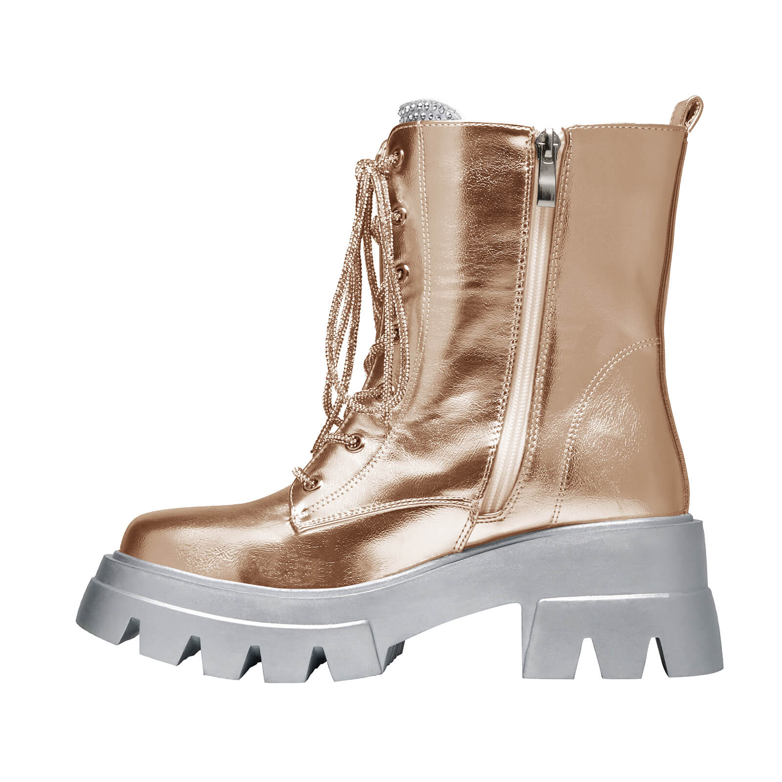 Women's Metallic Round Toe Lace up Boots