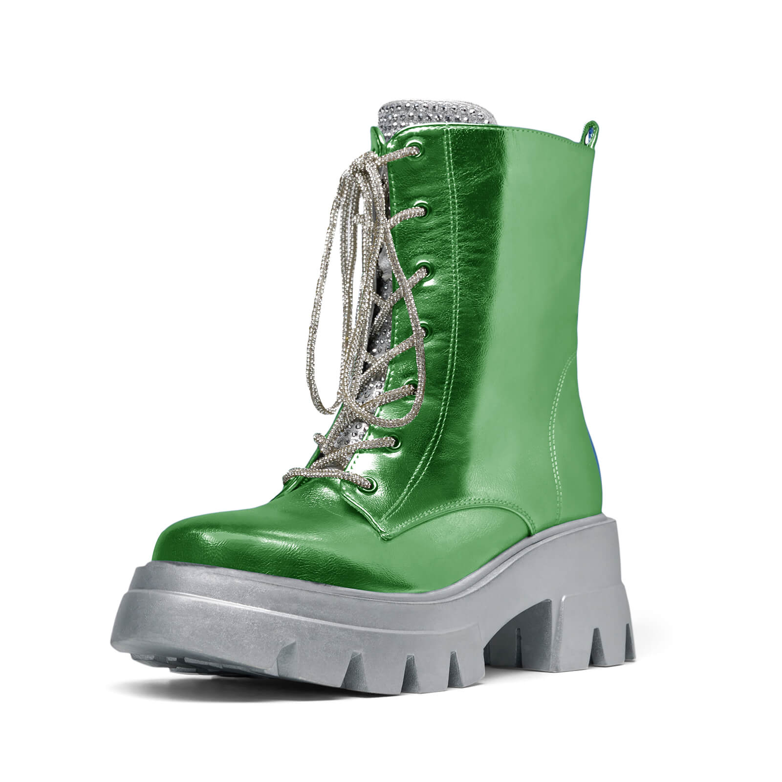Women's Metallic Round Toe Lace up Boots