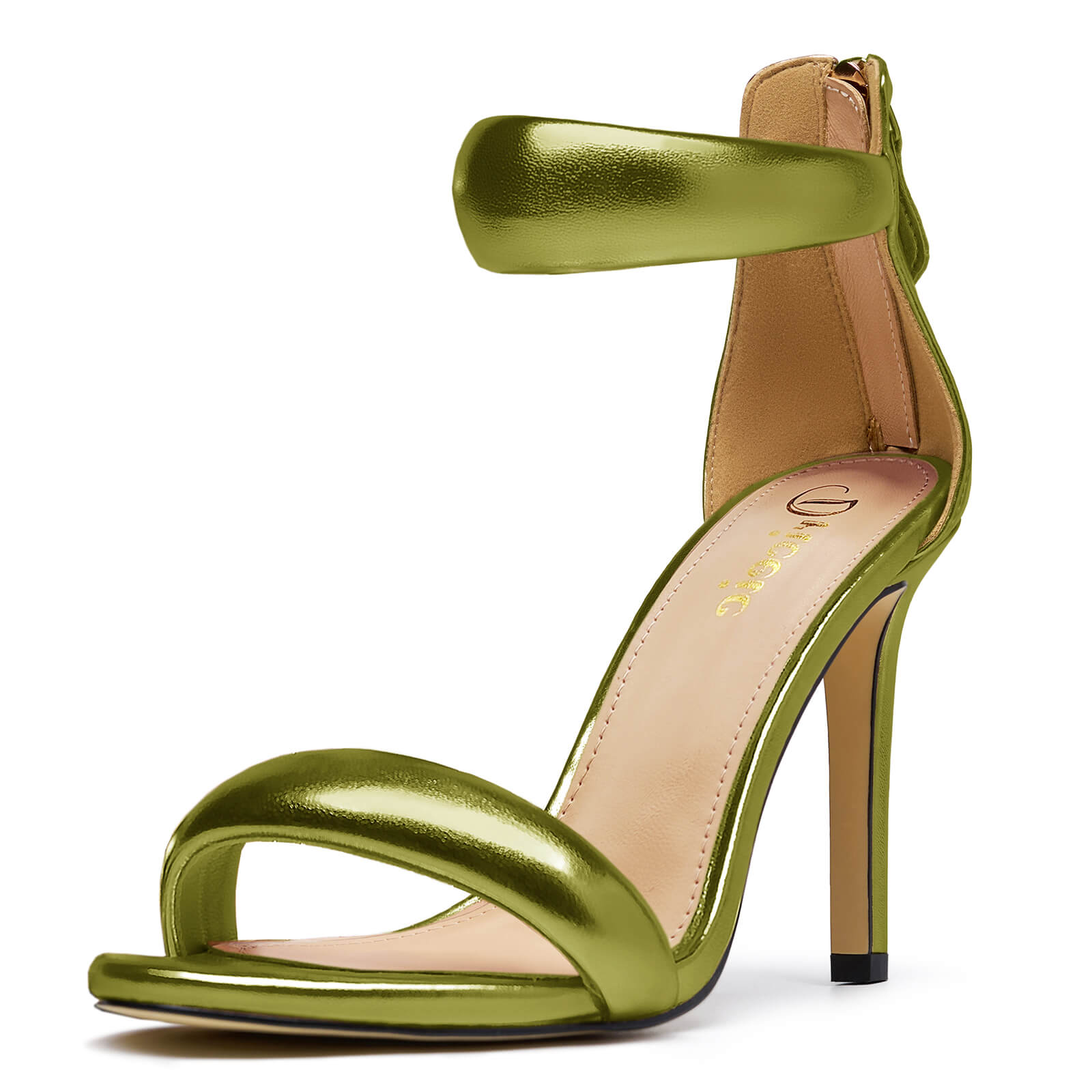 Women's Pump Open Toe Heel Sandals Back Zipper Round Ankle Strappy Stiletto Heels Sparkle Glitter Metallic Party Sexy Wedding Dressy Shoes