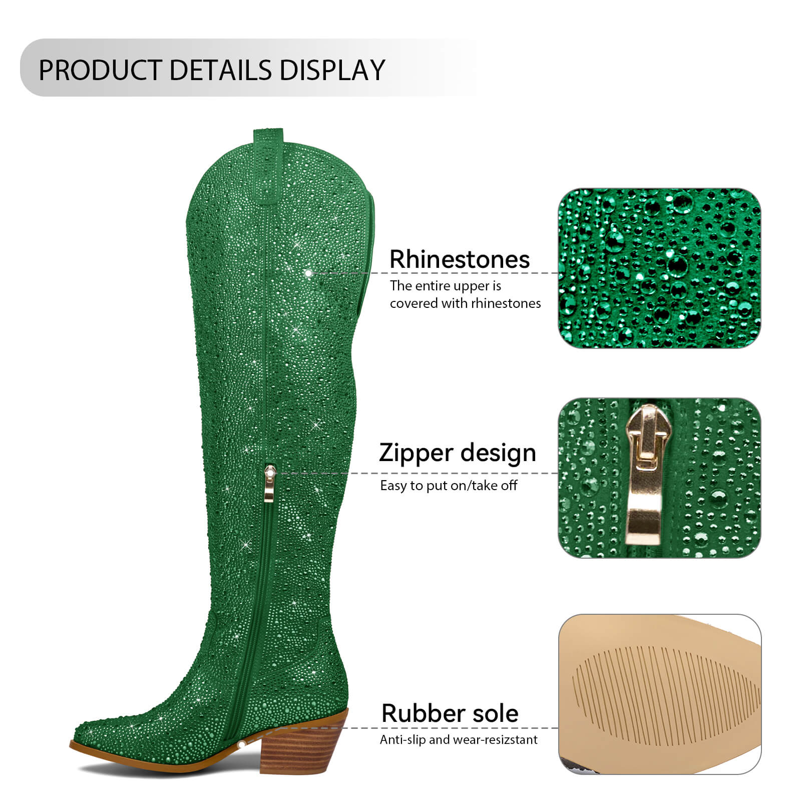 Women's Rhinestone Over Knee Cowboy Boots
