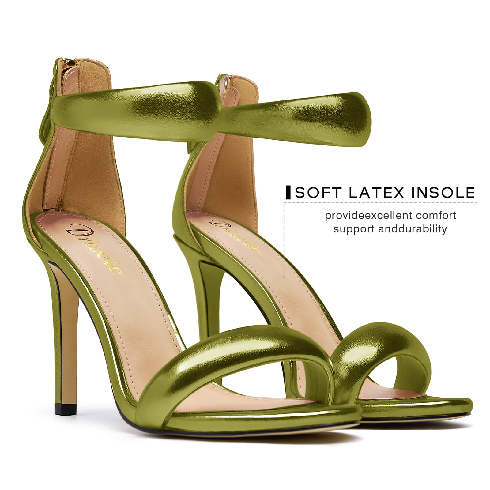 Women's Pump Open Toe Heel Sandals Back Zipper Round Ankle Strappy Stiletto Heels Sparkle Glitter Metallic Party Sexy Wedding Dressy Shoes