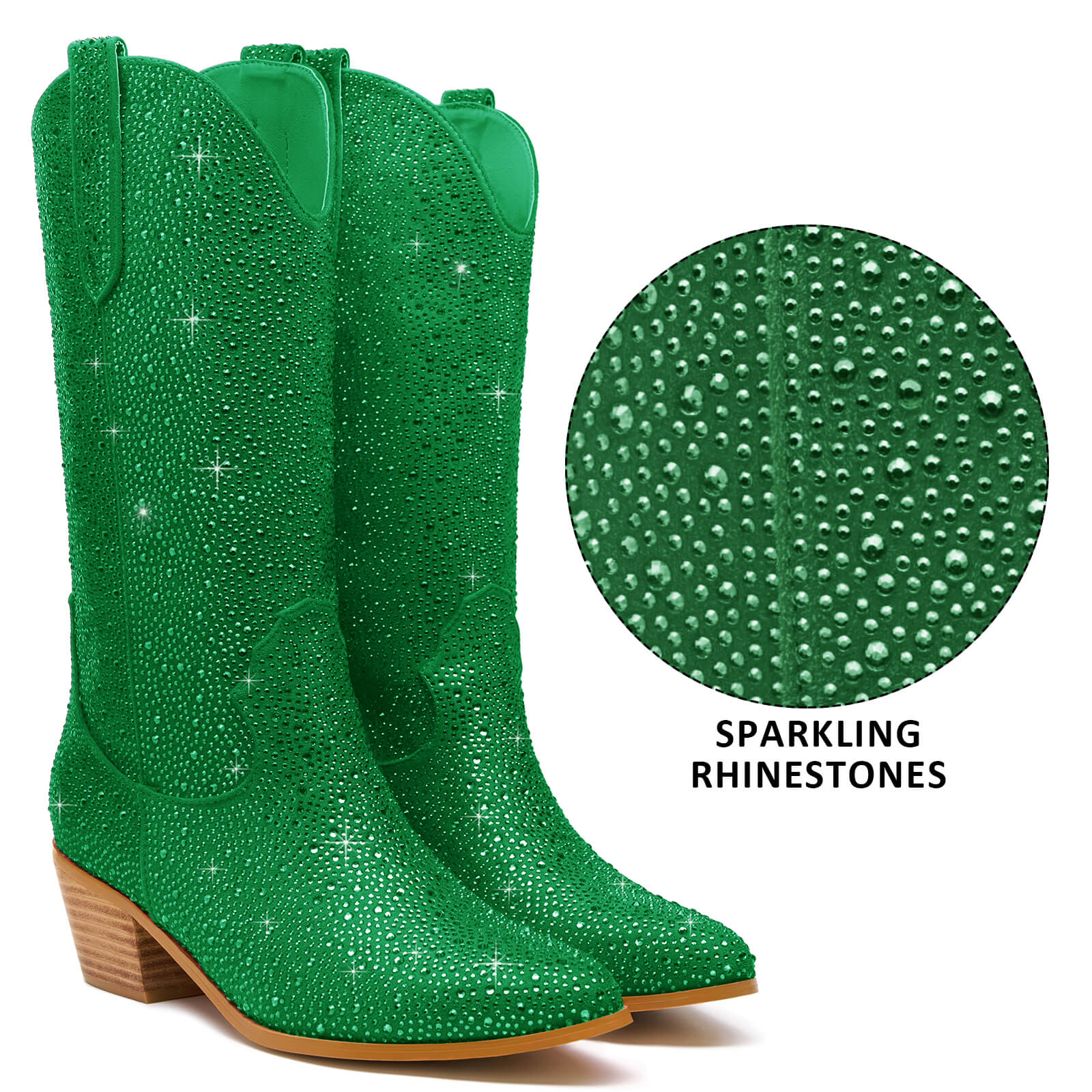 Women's Rhinestone Mid Calf Cowboy Boots