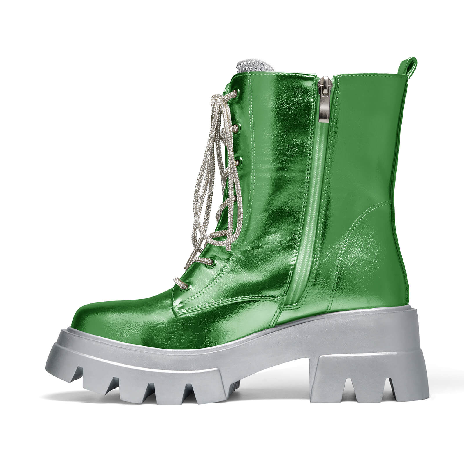 Women's Metallic Round Toe Lace up Boots