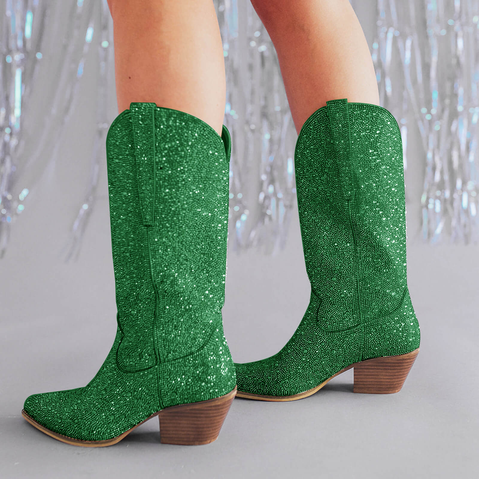 Women's Rhinestone Mid Calf Cowboy Boots