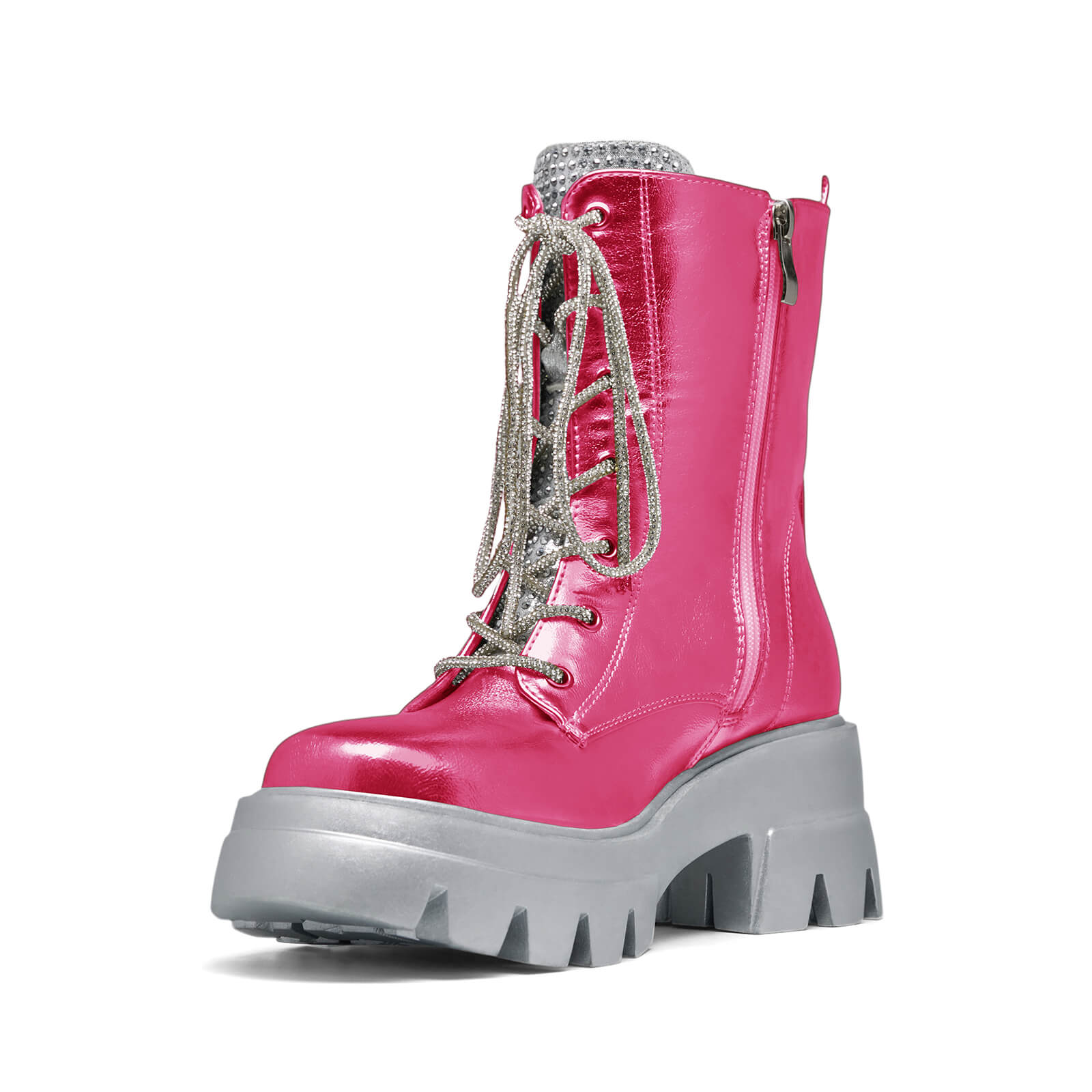 Women's Metallic Round Toe Lace up Boots