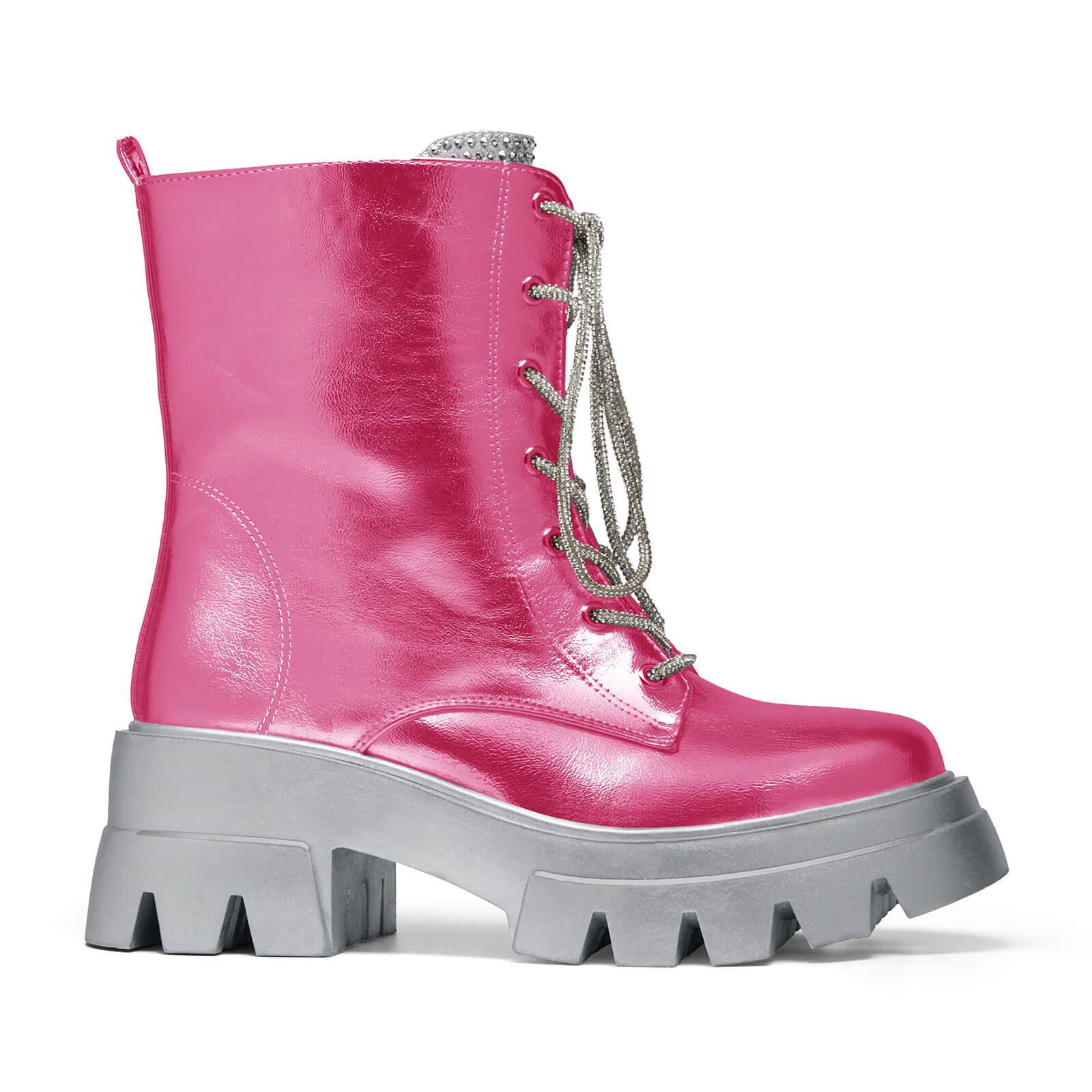 Women's Metallic Round Toe Lace up Boots